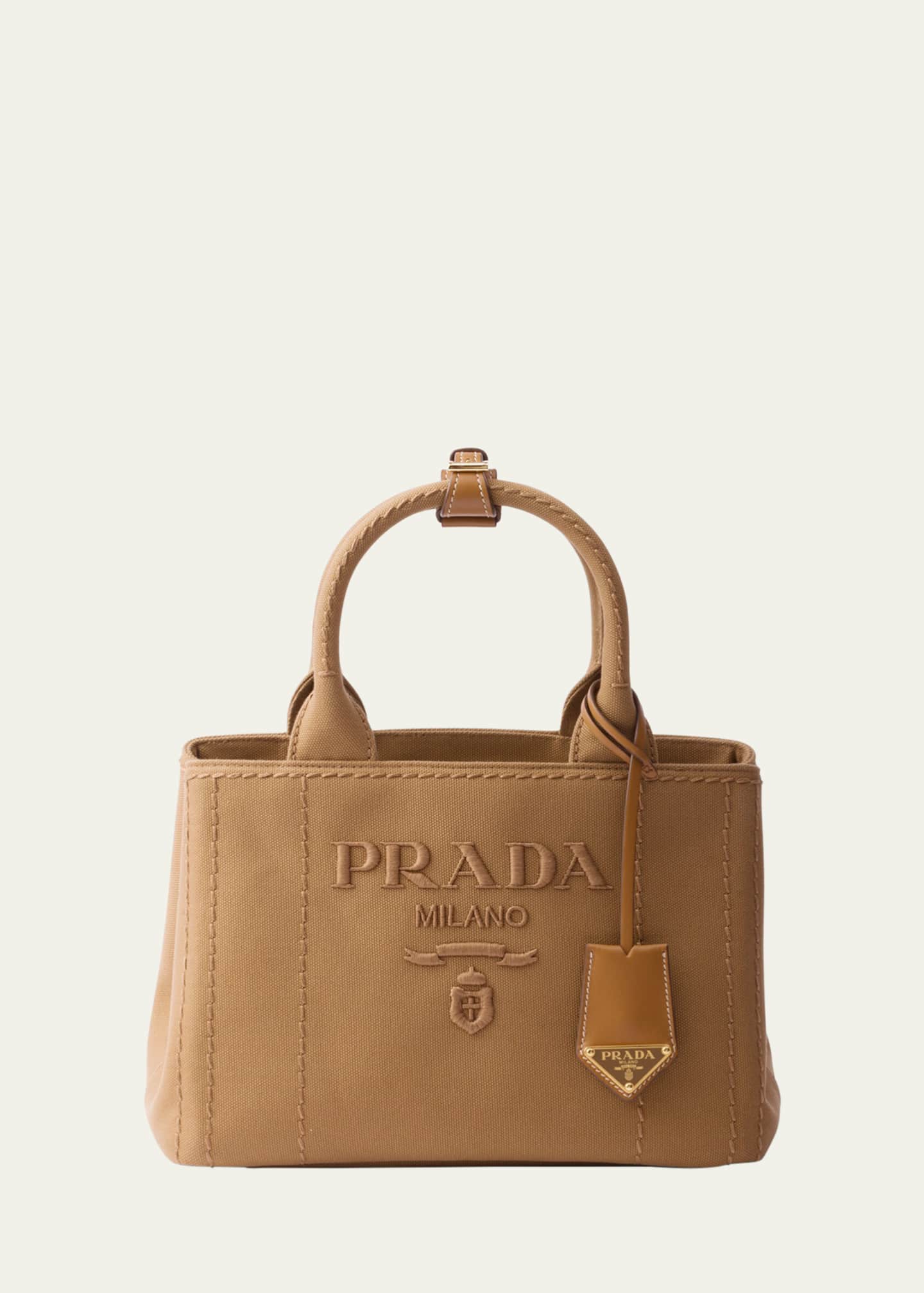 Prada Small Embroidered Cotton Canvas Shoulder Bag Image 1 of 5