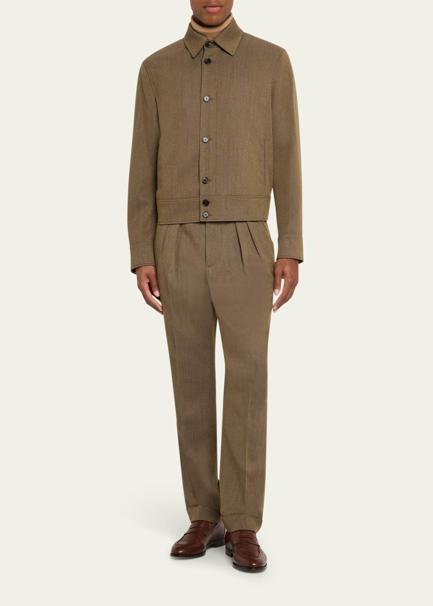 Loro Piana Men's Stafford Jaspe Wool Pleated Pants - Bergdorf Goodman