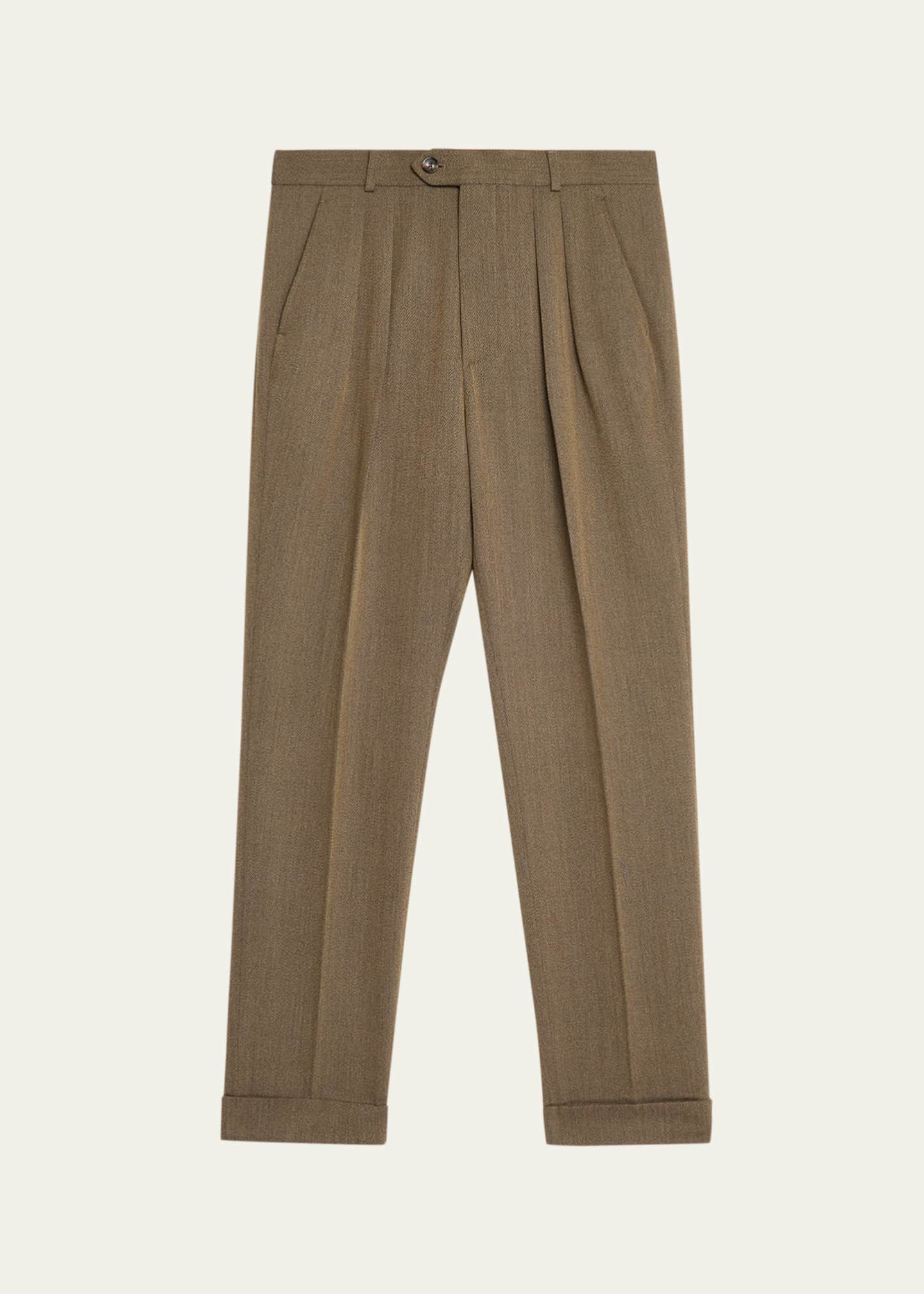 stafford pleated dress pants Loro Piana Men's Stafford Jaspe Wool Pleated Pants, 518h Shady Garden, Men's, 52 Eu (36r Us), Pants & Shorts Wool & Dress Pants