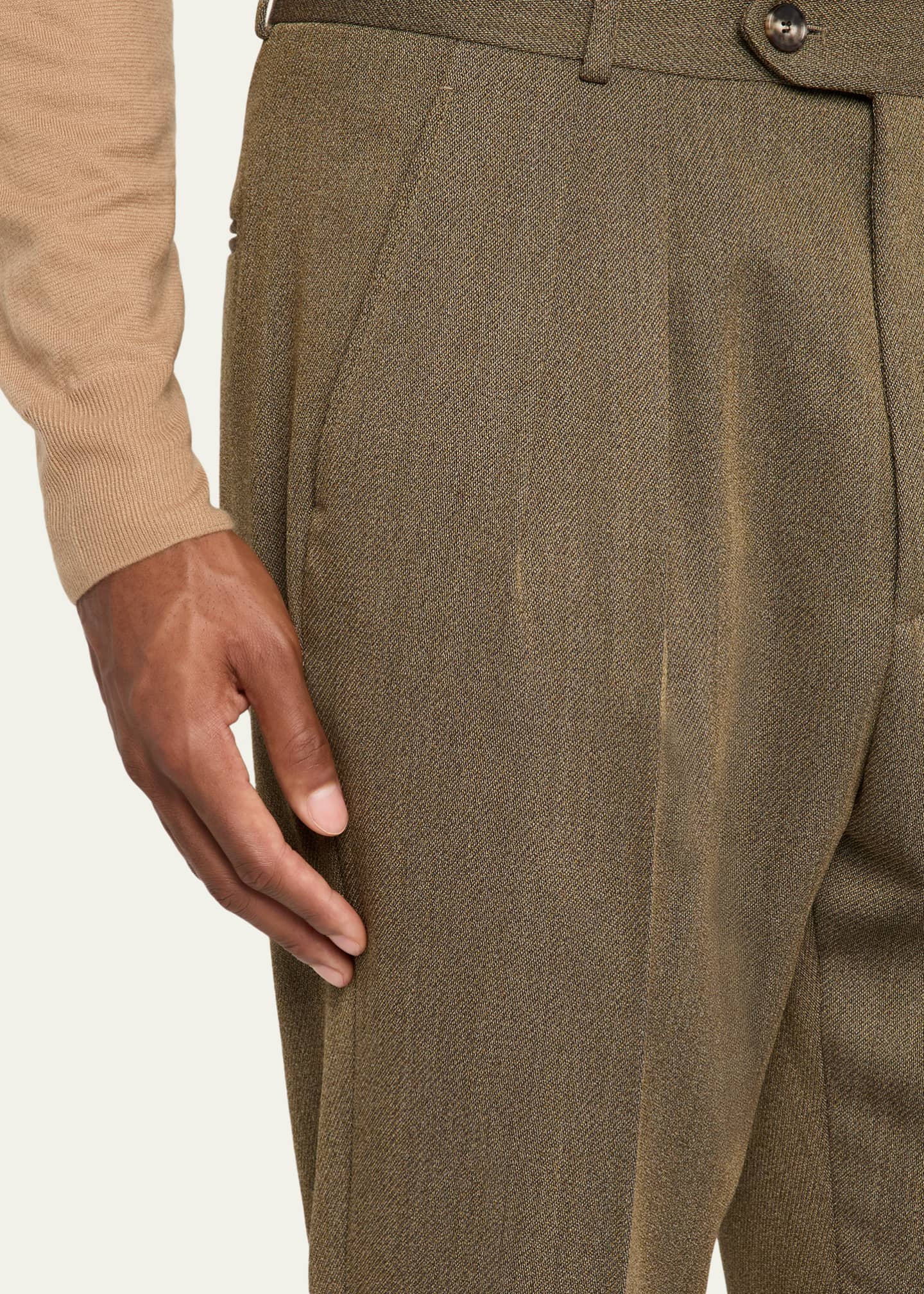 Loro Piana Men's Stafford Jaspe Wool Pleated Pants - Bergdorf Goodman