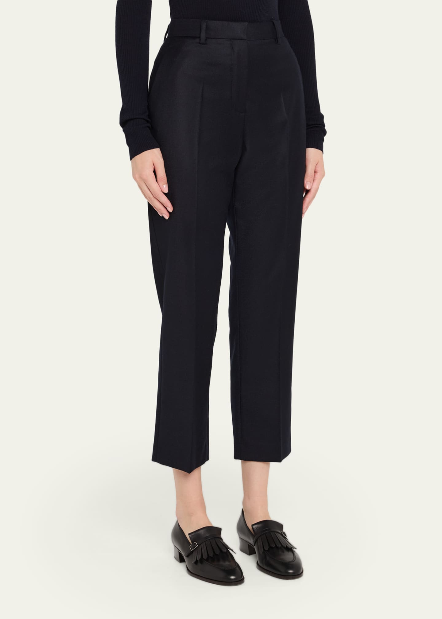 Loro Piana Dermot Wool-Cashmere Flannel Straight-Leg Ankle Pants