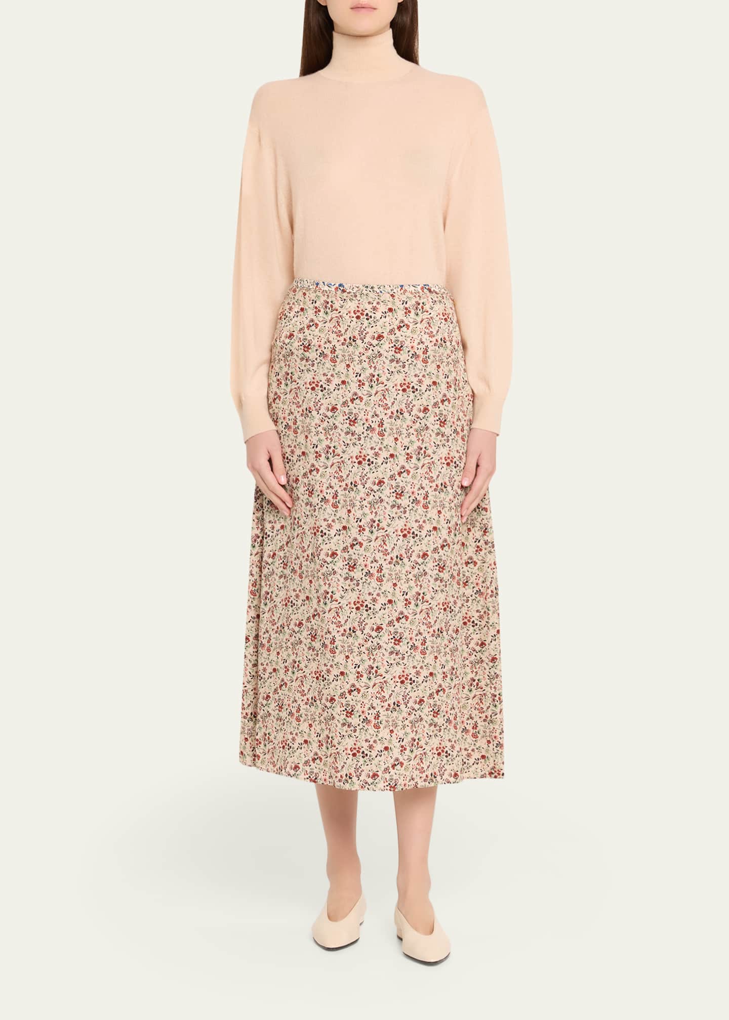 Loro Piana Simona Floral-Print Silk Twill Midi Skirt - Bergdorf