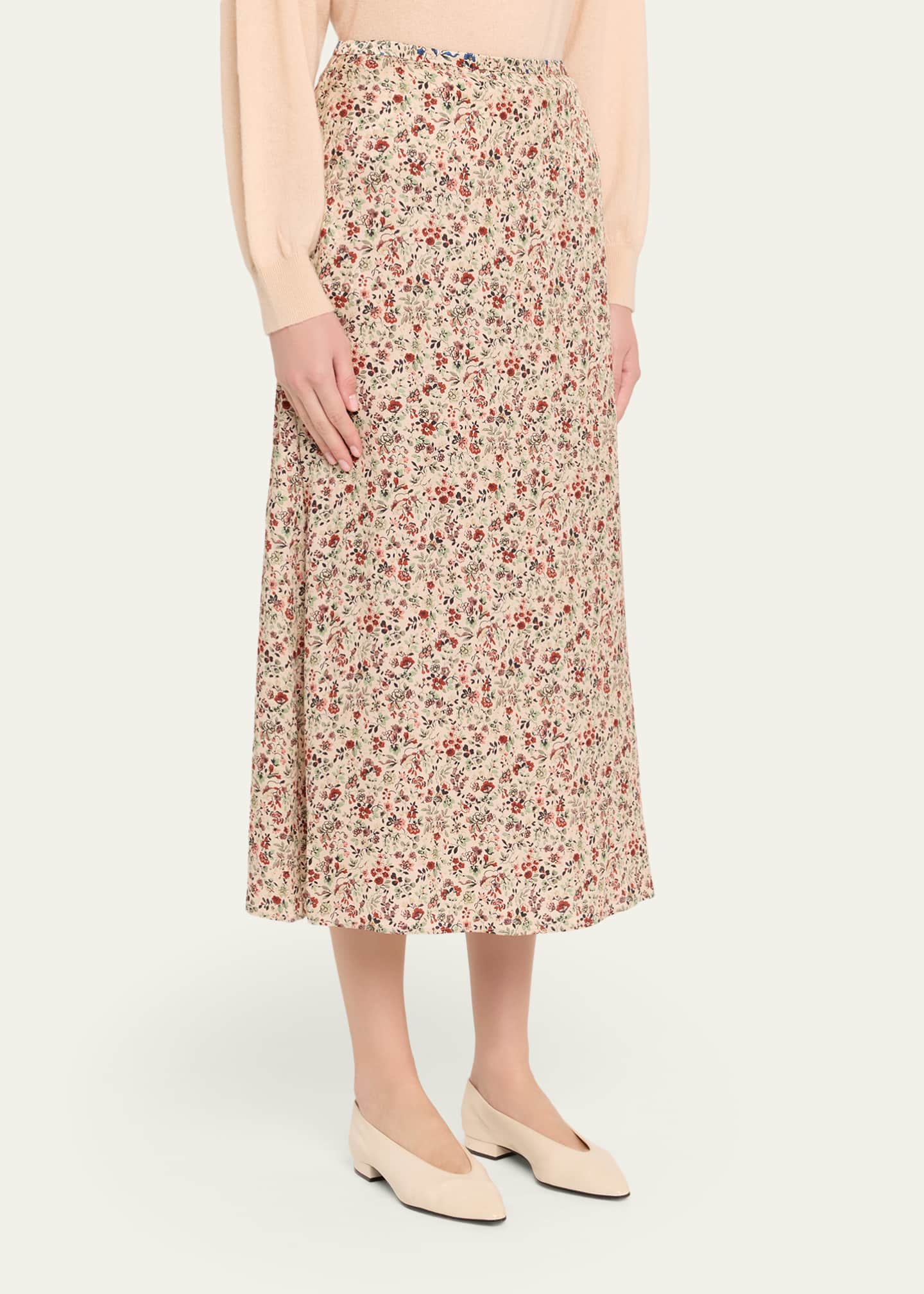 Loro Piana Simona Floral-Print Silk Twill Midi Skirt - Bergdorf