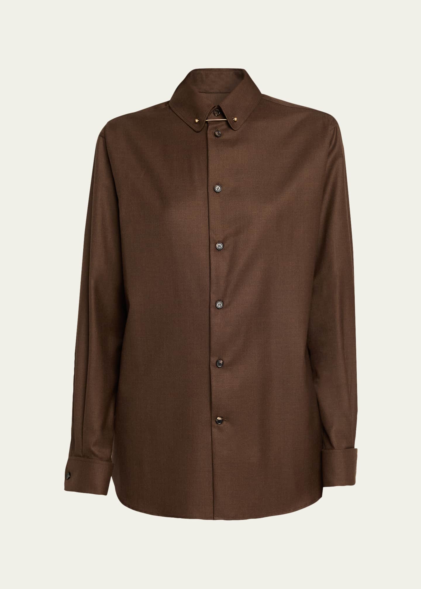 Loro Piana Thea Collar-Pin Wool Button-Down Shirt - Bergdorf Goodman