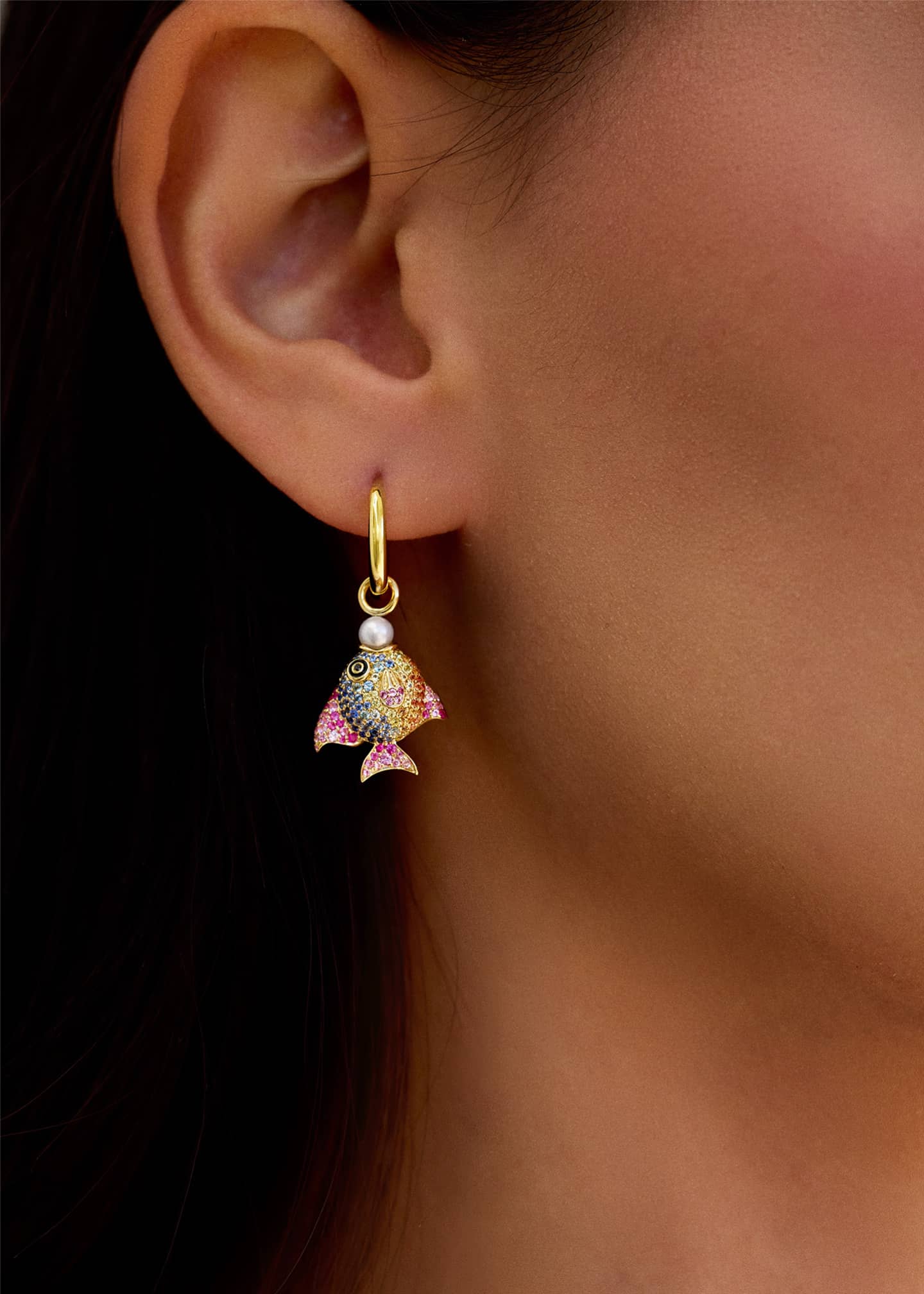 Emily P. Wheeler 18K Yellow Gold Rainbow Fish Earrings Image 2 of 2