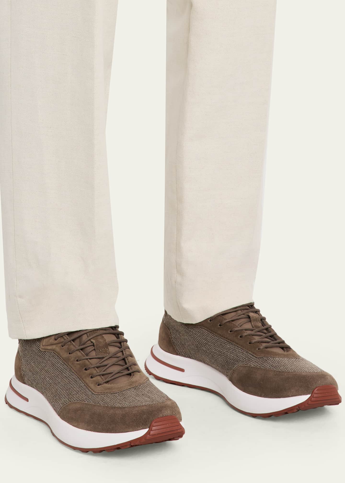 Loro Piana Men's Weekend Walk Technical Knit And Suede Sneakers, May Field, Men's, 8.5D, Sneakers & Trainers Sneakers