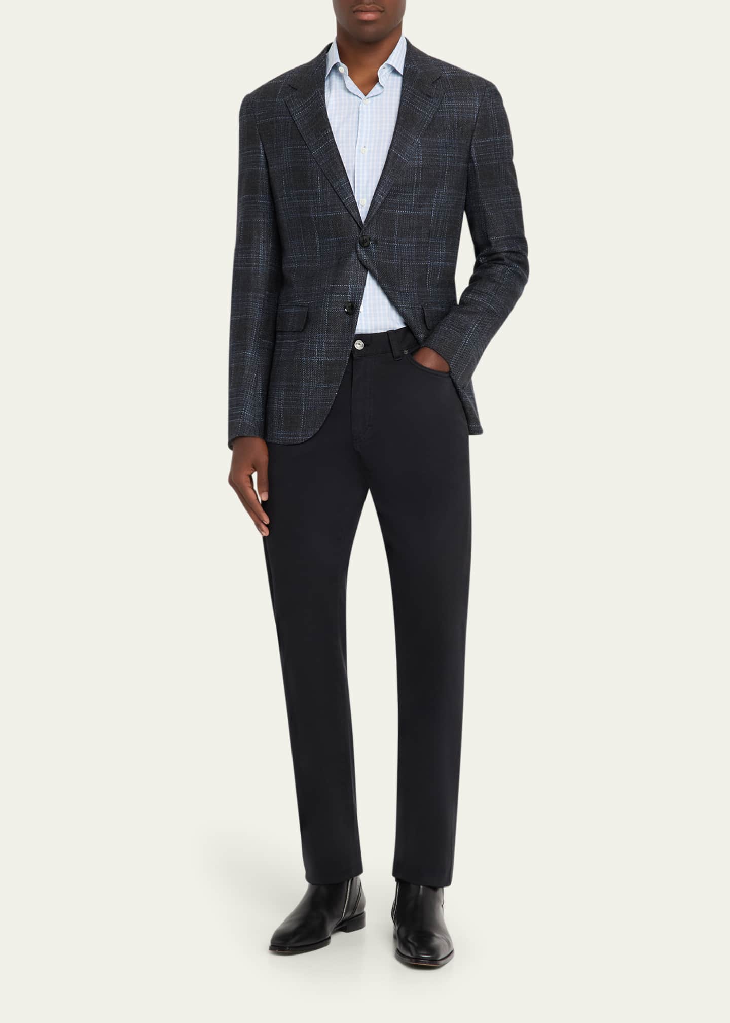 ZEGNA Men's Centoquaranta Twill Plaid Sport Shirt Image 2 of 5