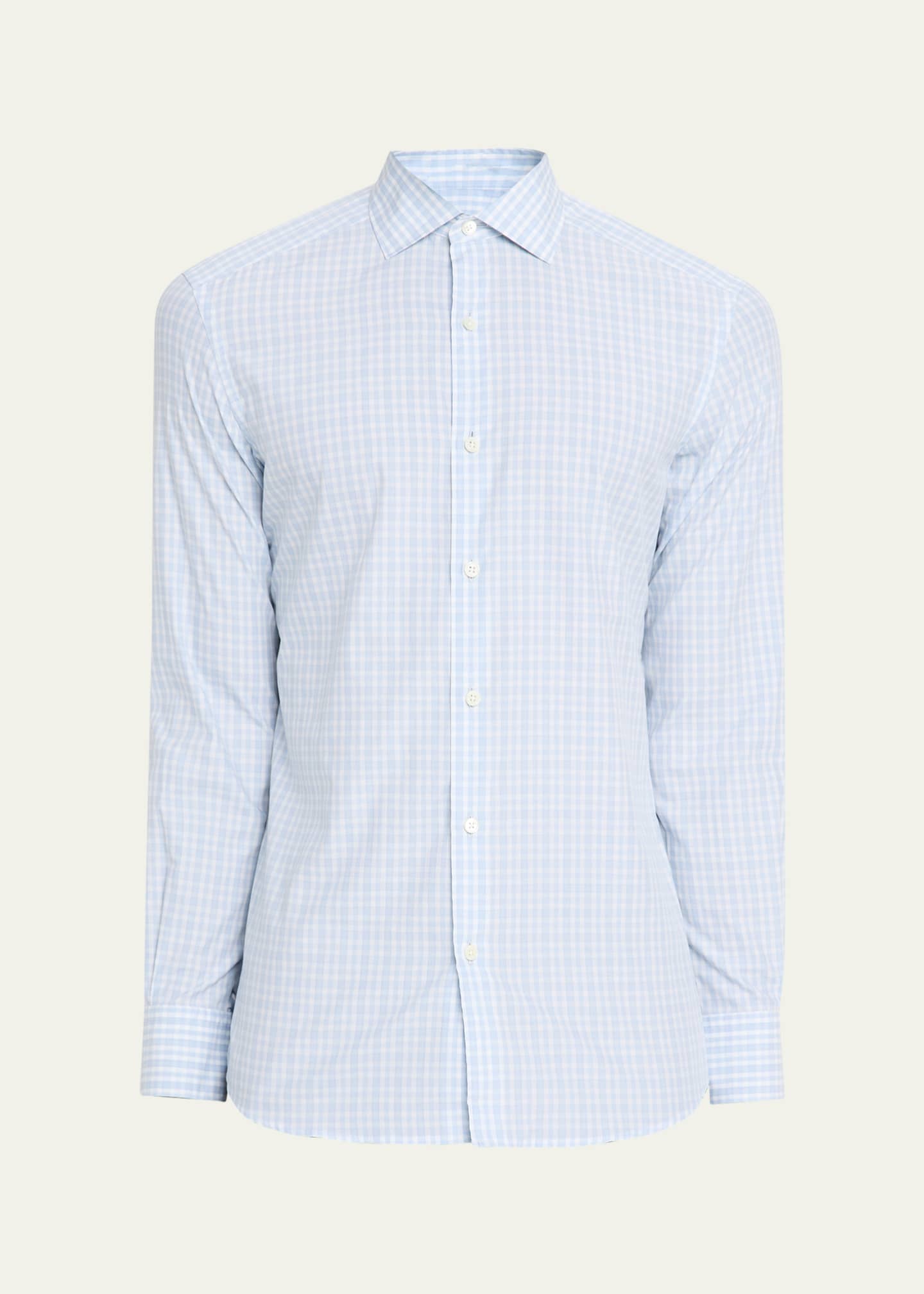 ZEGNA Men's Centoquaranta Twill Plaid Sport Shirt Image 1 of 5