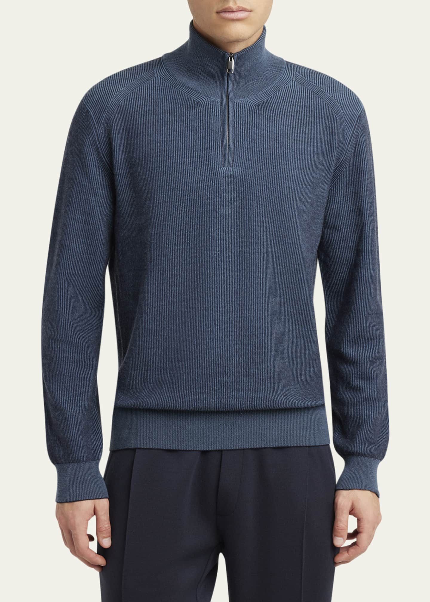 Brioni Men's Wool, Silk and Cashmere Rib Quarter-Zip Sweater