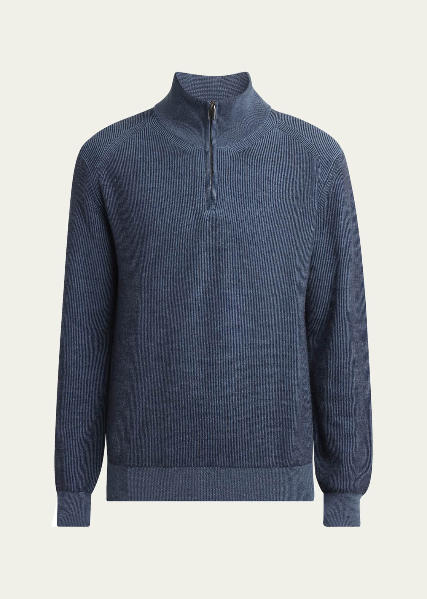 Brioni Men's Wool, Silk and Cashmere Rib Quarter-Zip Sweater