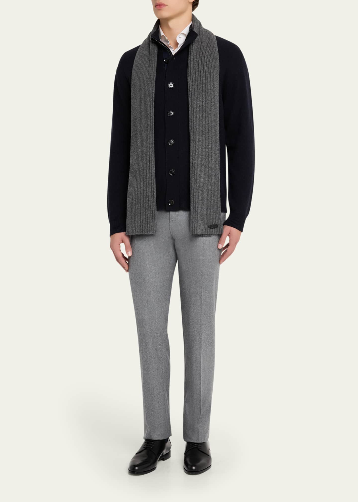 Brioni Men's Cashmere Rib Leather-Label Scarf - Bergdorf Goodman