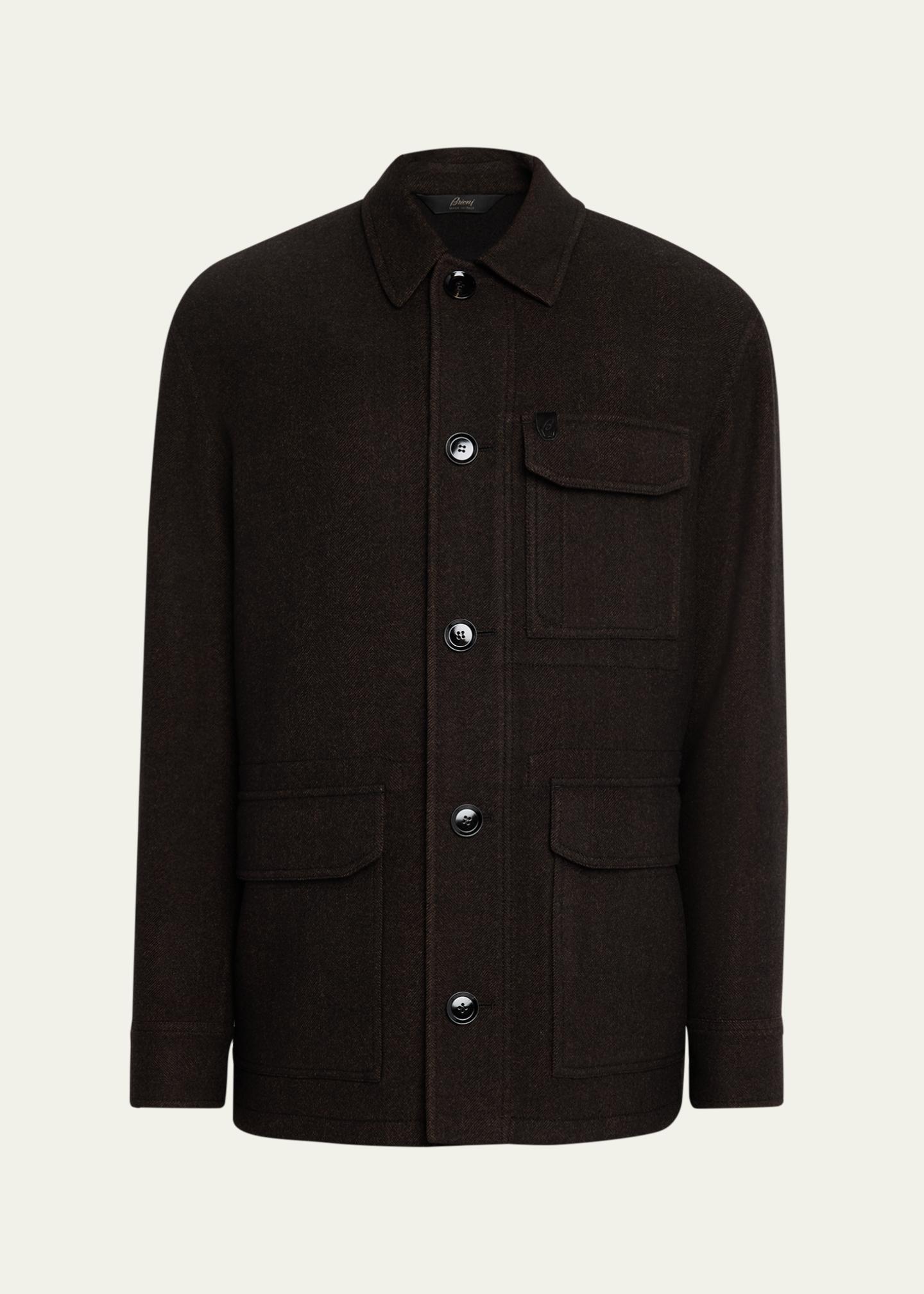 Brioni Men's Wool Herringbone Overshirt - Bergdorf Goodman