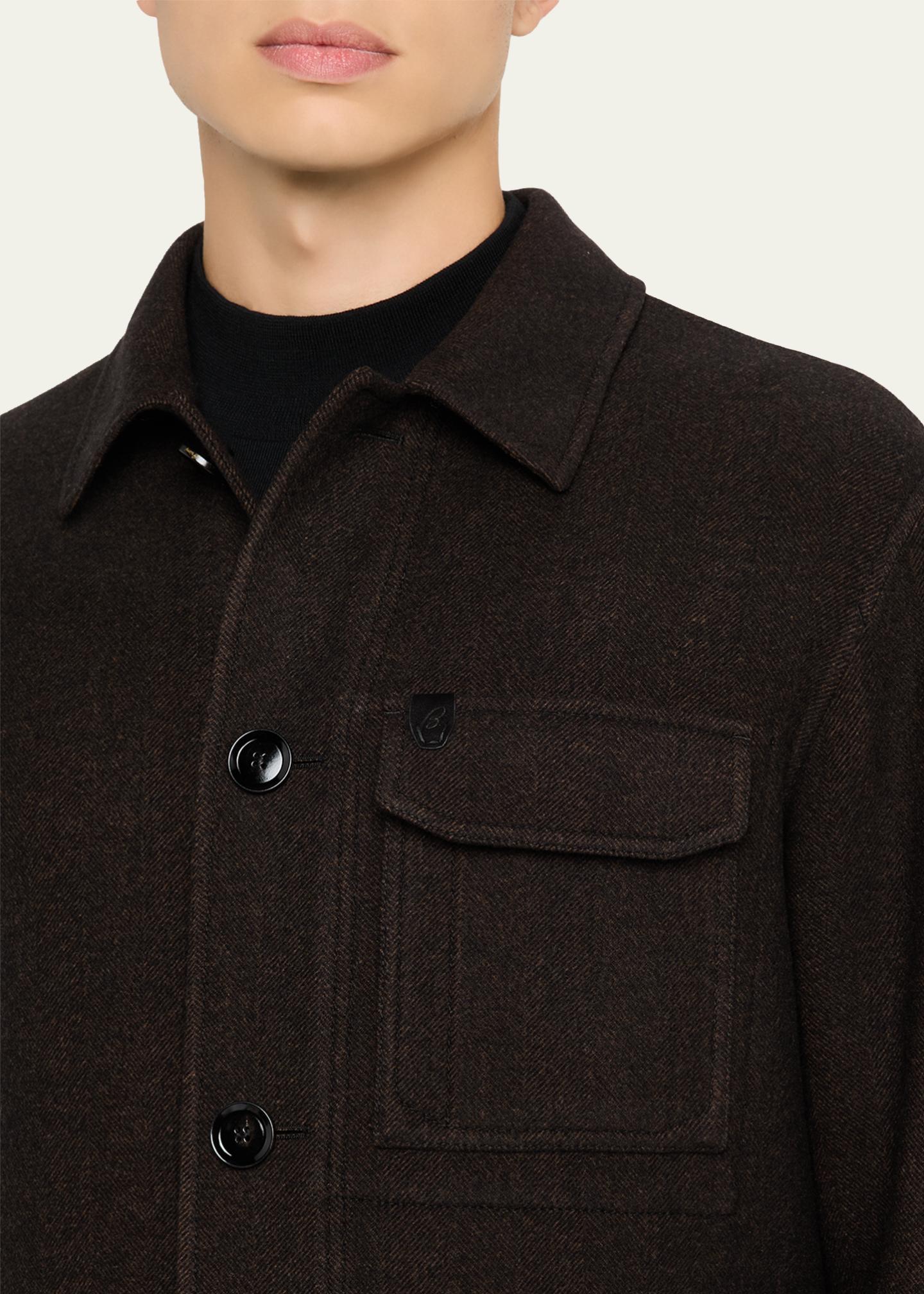 Brioni Men's Wool Herringbone Overshirt - Bergdorf Goodman