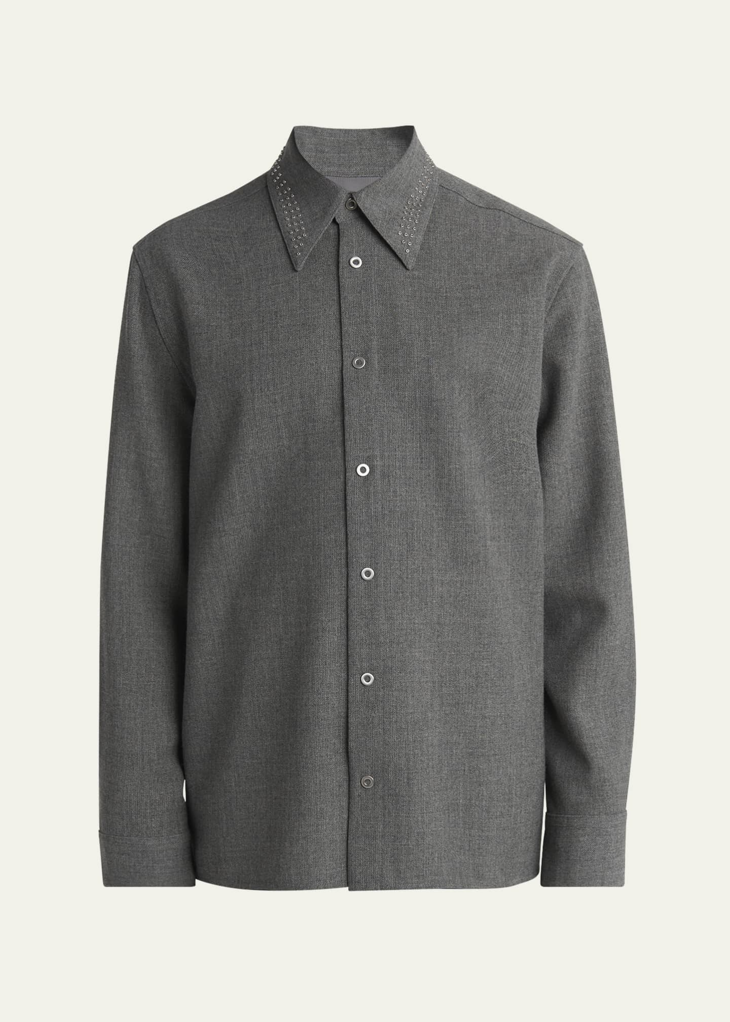 JIL SANDER 長袖シャツ ダークグレー 48 Jil Sander Men's Studded-Collar Wool Button-Down Shirt - Bergdorf