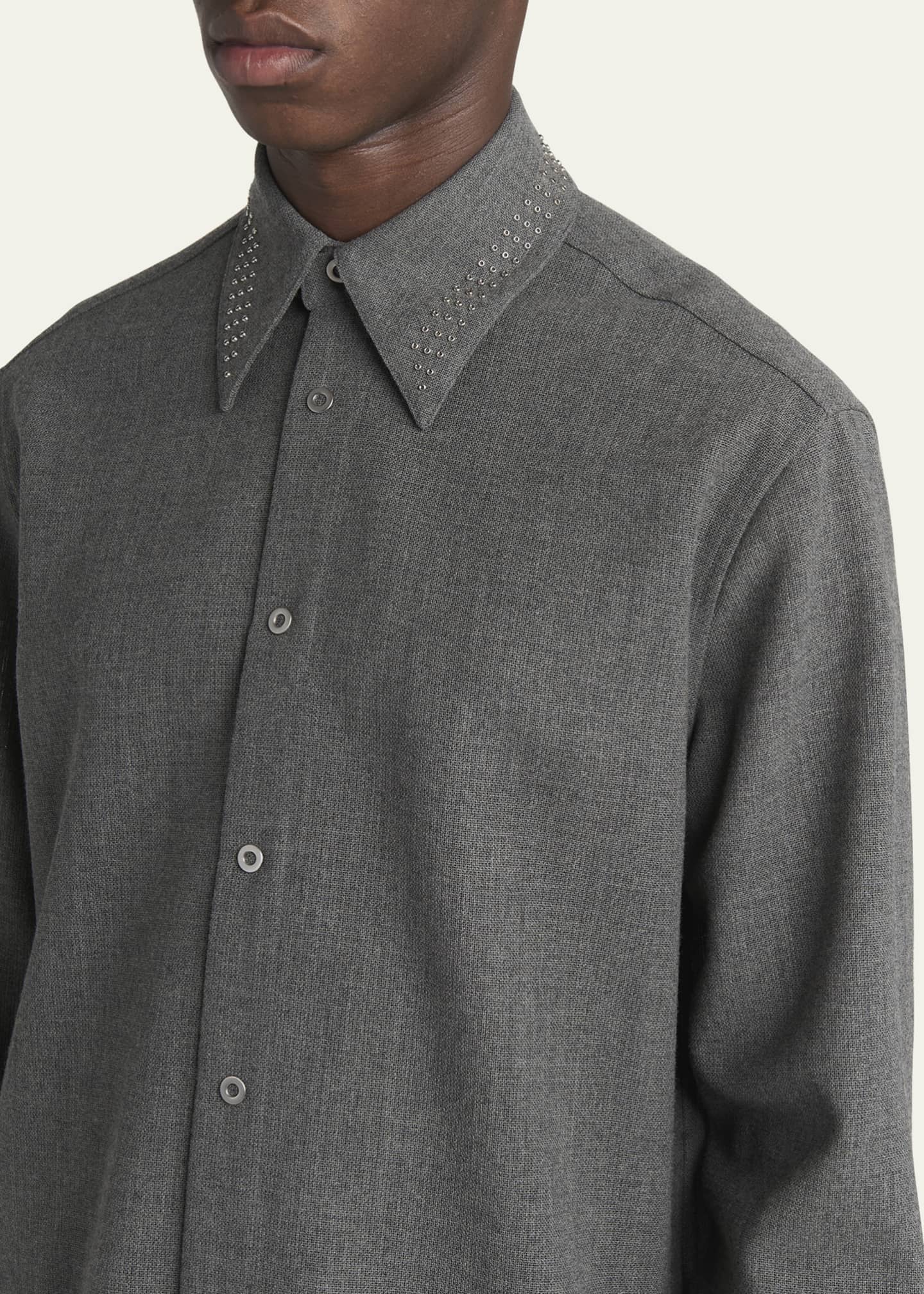 Jil Sander Men's Studded-Collar Wool Button-Down Shirt - Bergdorf