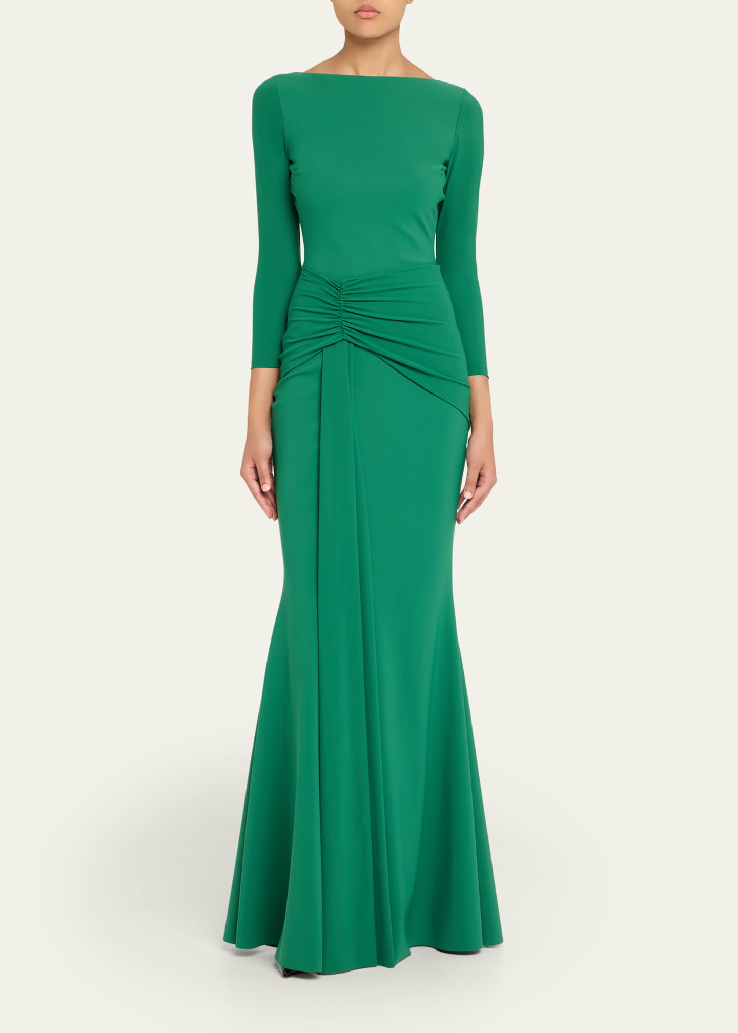 Shir Draped High-Neck Jersey Trumpet Gown