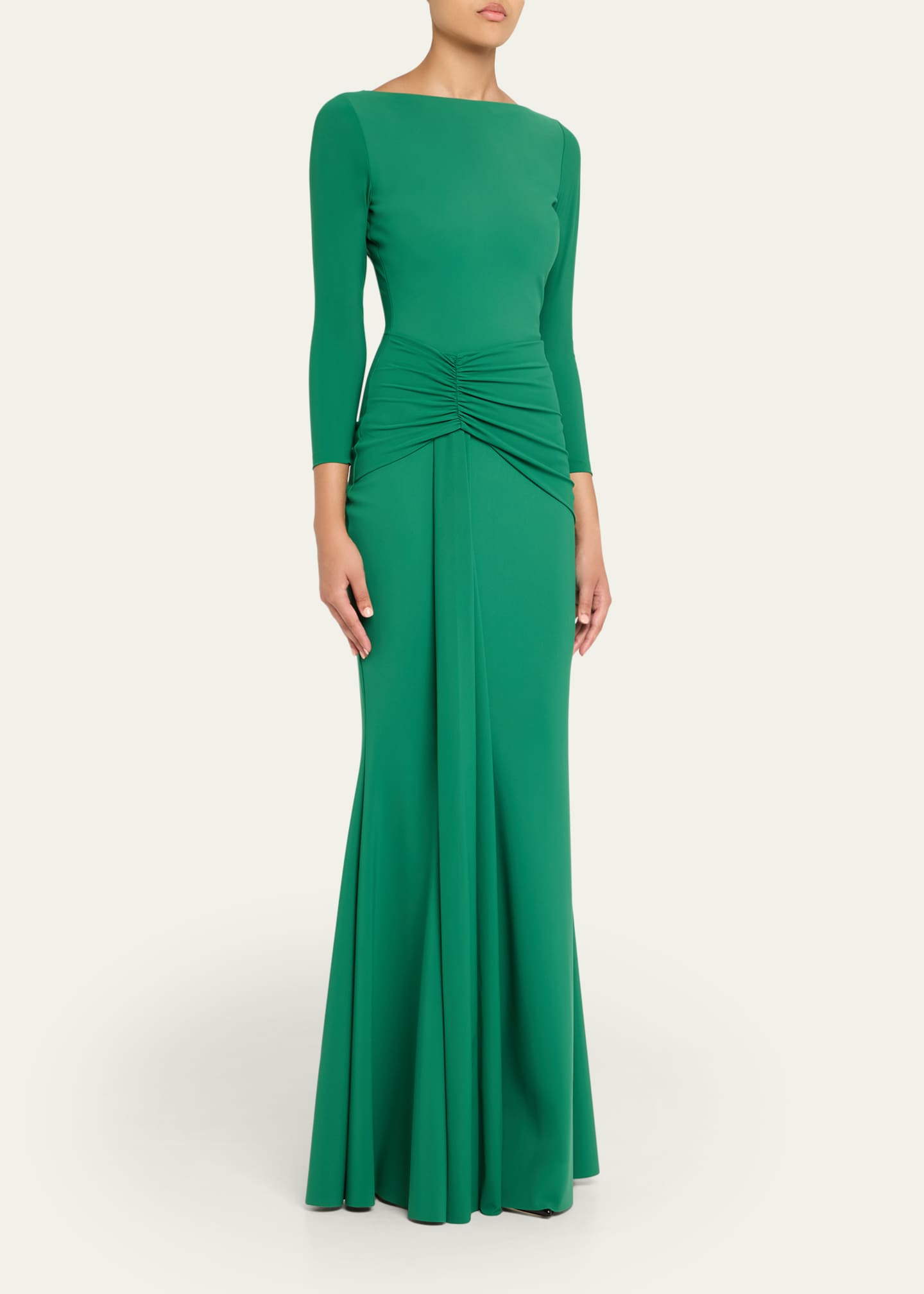 Shir Draped High-Neck Jersey Trumpet Gown