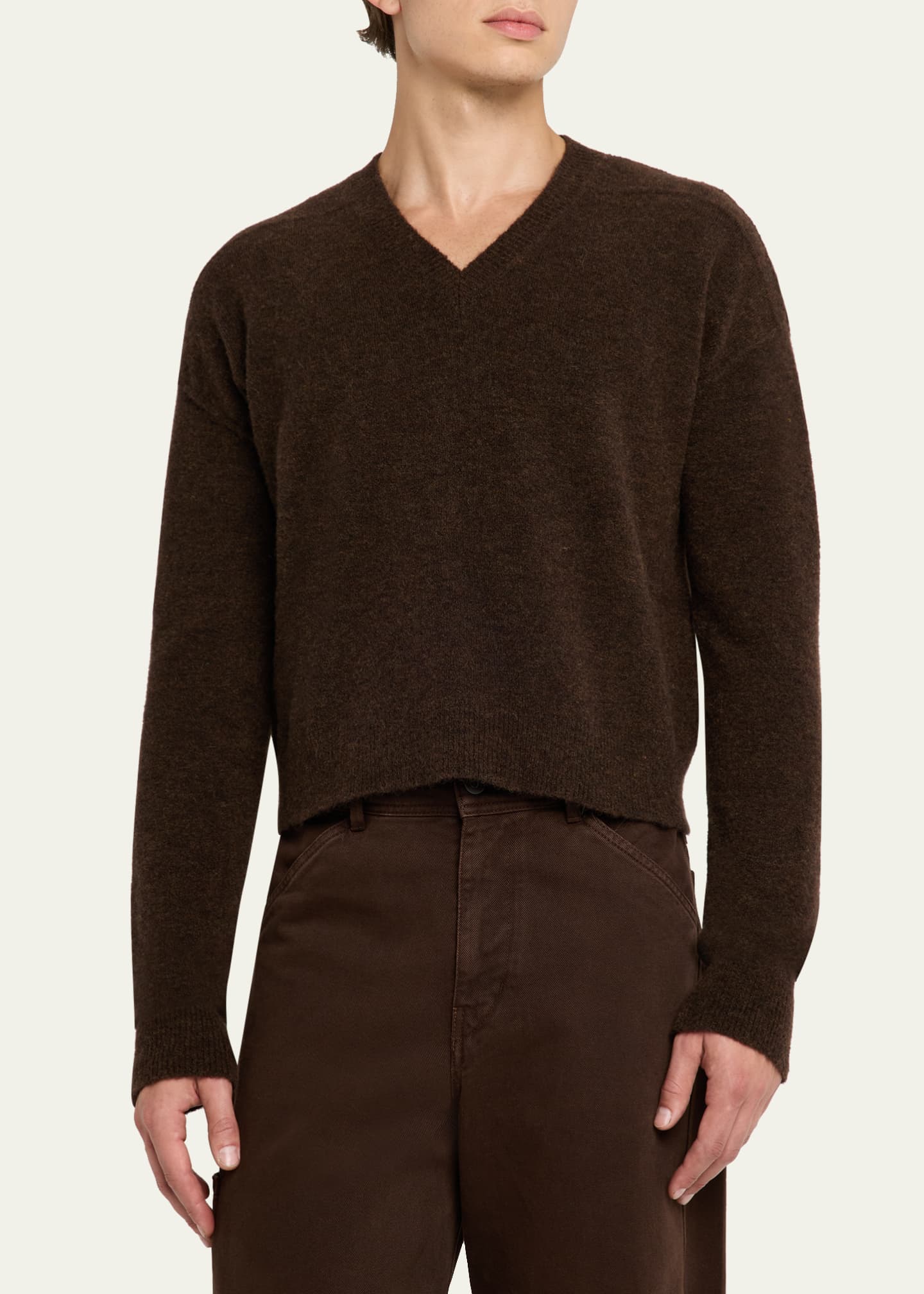 Rick Owens Men's Wool-Blend Cropped V-Neck Sweater - Bergdorf Goodman