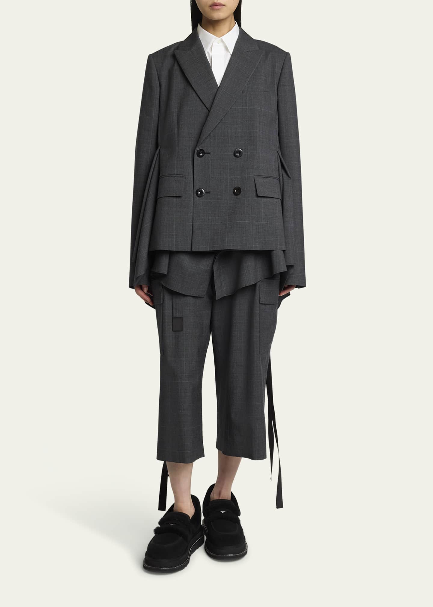 SACAI Glen Check Ruffle Double-Breasted Jacket - Bergdorf Goodman