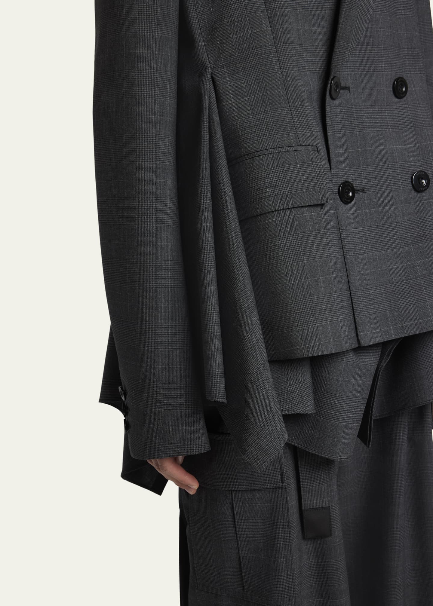 SACAI Glen Check Ruffle Double-Breasted Jacket - Bergdorf Goodman