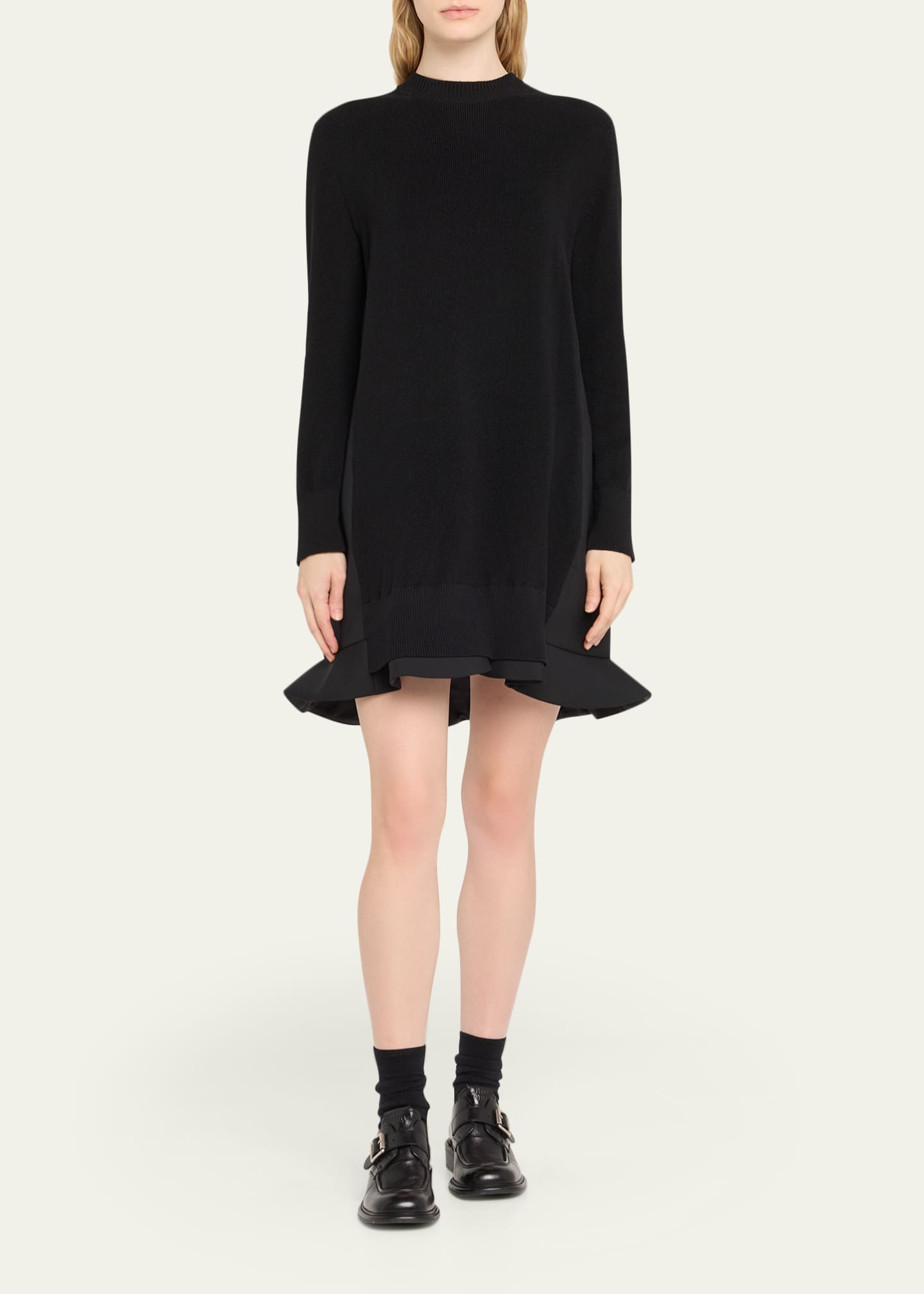 SACAI Mixed-Media Ruffle Mini Sweater Dress - Bergdorf Goodman
