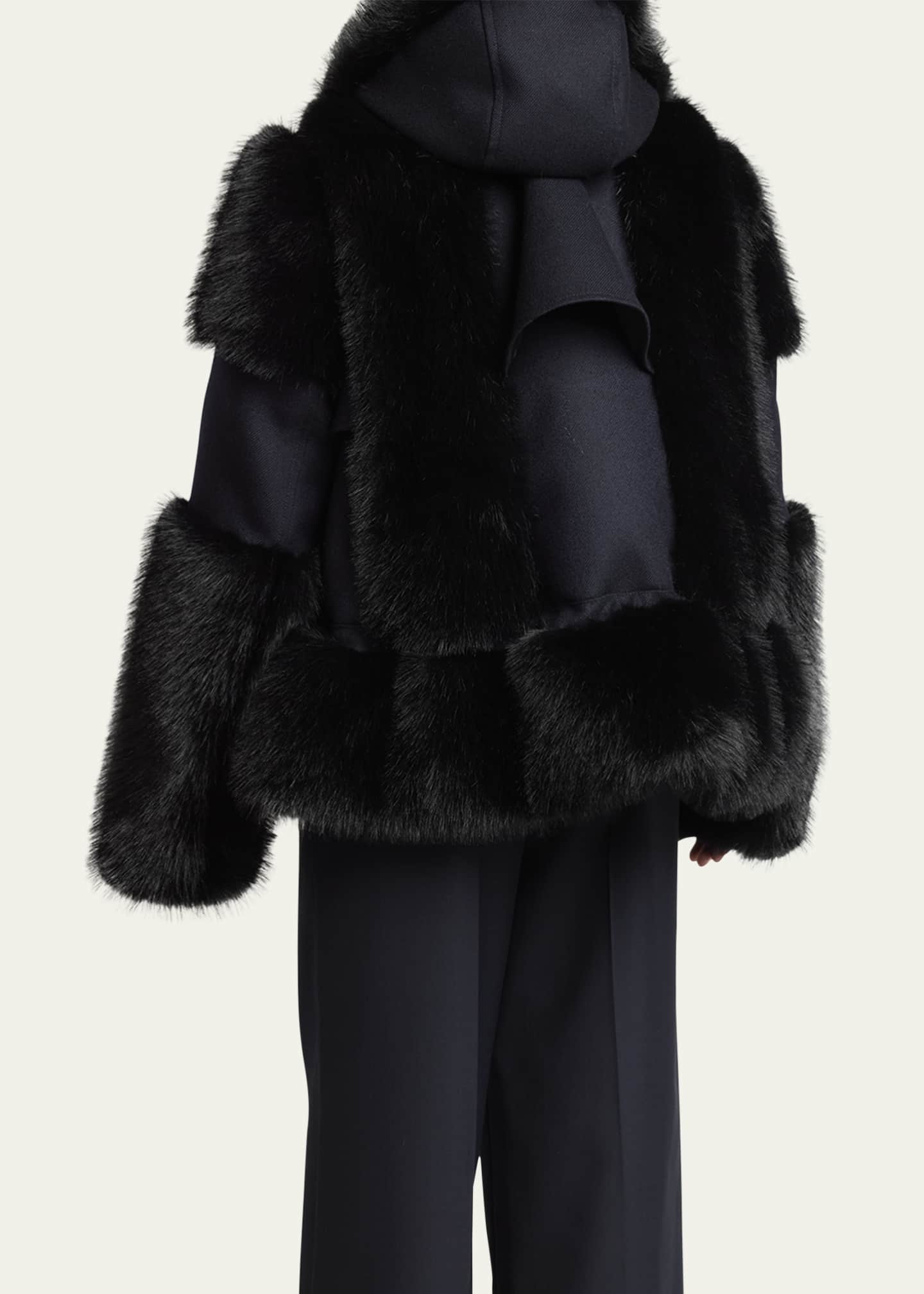 SACAI Faux-Fur Trim Wool Utility Jacket - Bergdorf Goodman