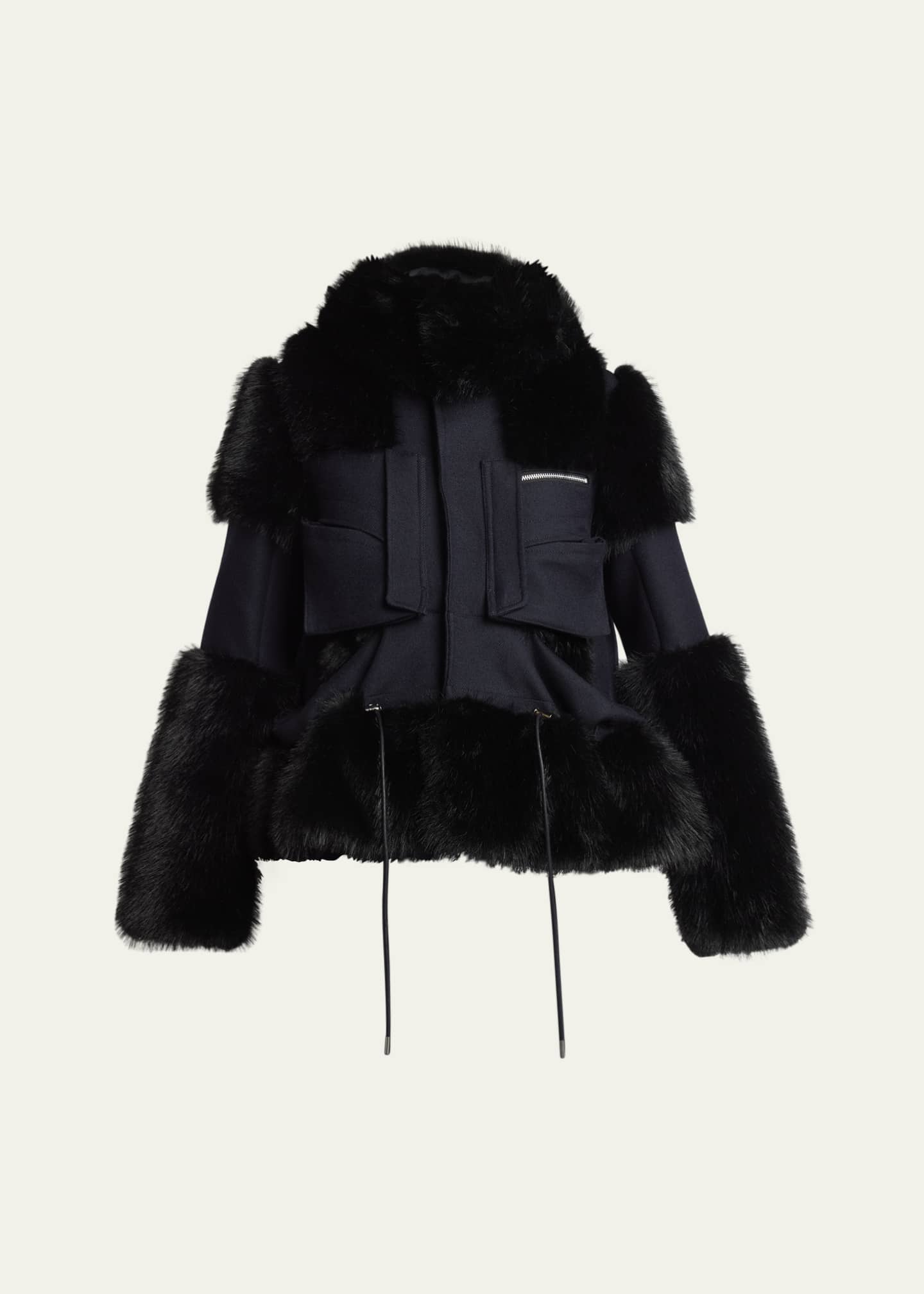 SACAI Faux-Fur Trim Wool Utility Jacket - Bergdorf Goodman