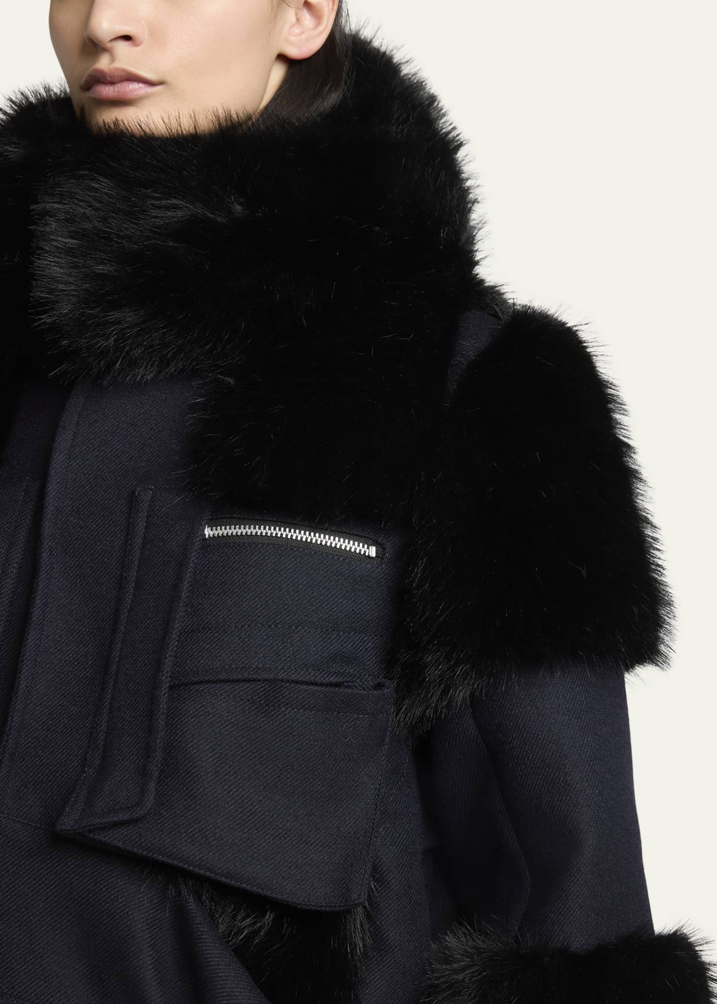 SACAI Faux-Fur Trim Wool Utility Jacket - Bergdorf Goodman