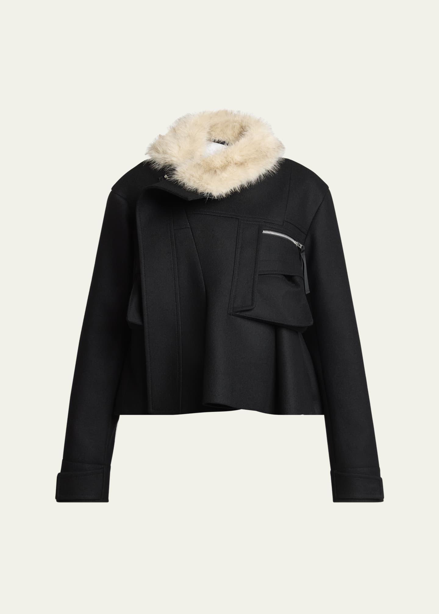 SACAI Faux-Fur Collar Wool Utility Jacket - Bergdorf Goodman