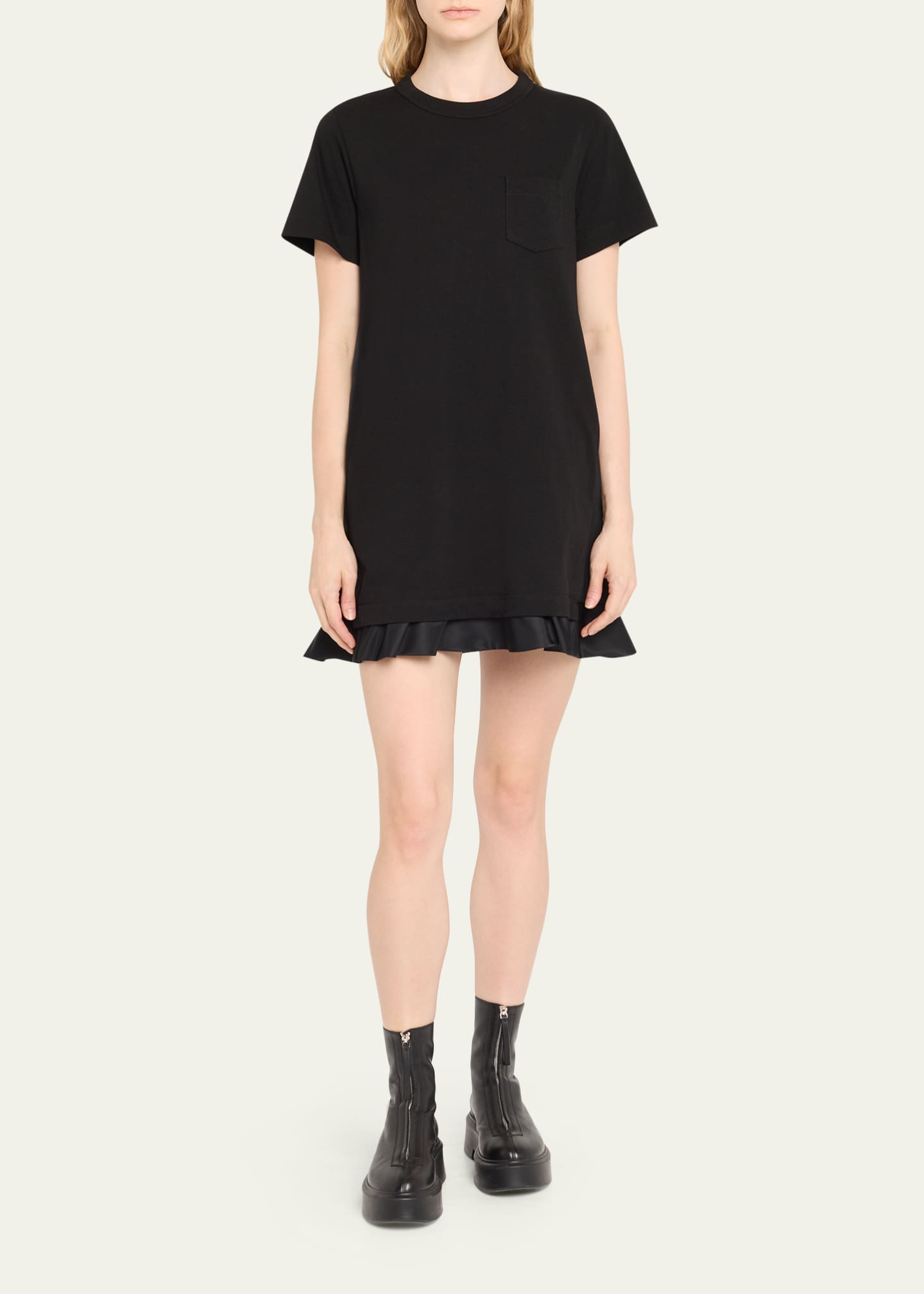 【sacai】Dress Sacai Double-Faced Silk Cotton Dress in Off White and Navy