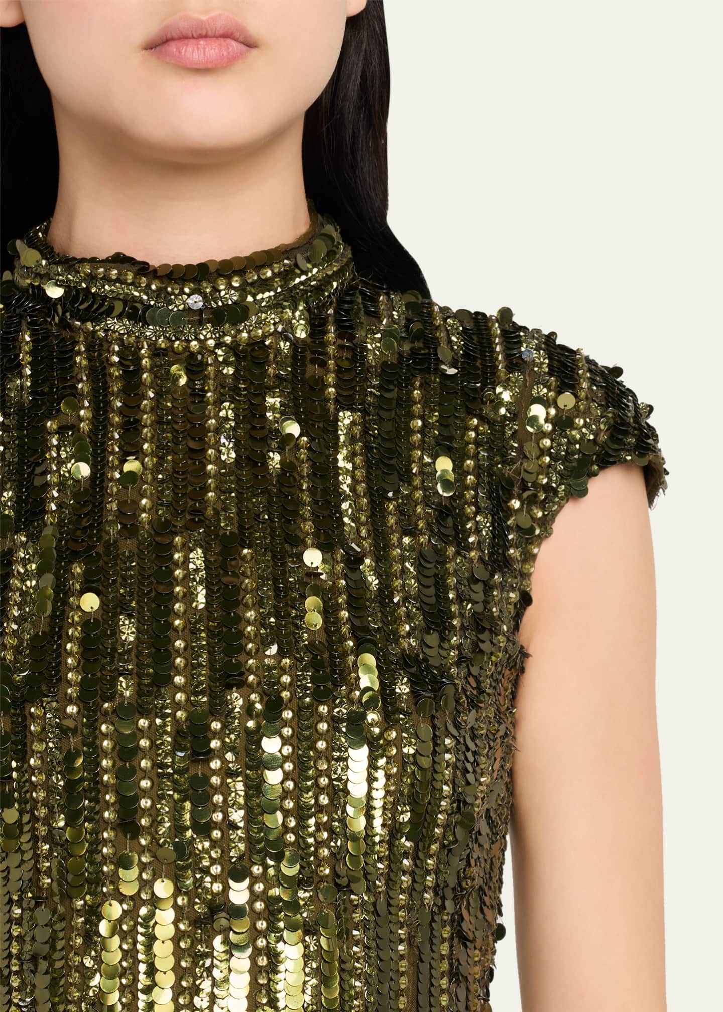 Naeem Khan Mock-Neck Cap-Sleeve Sequin Gown Image 5 of 5