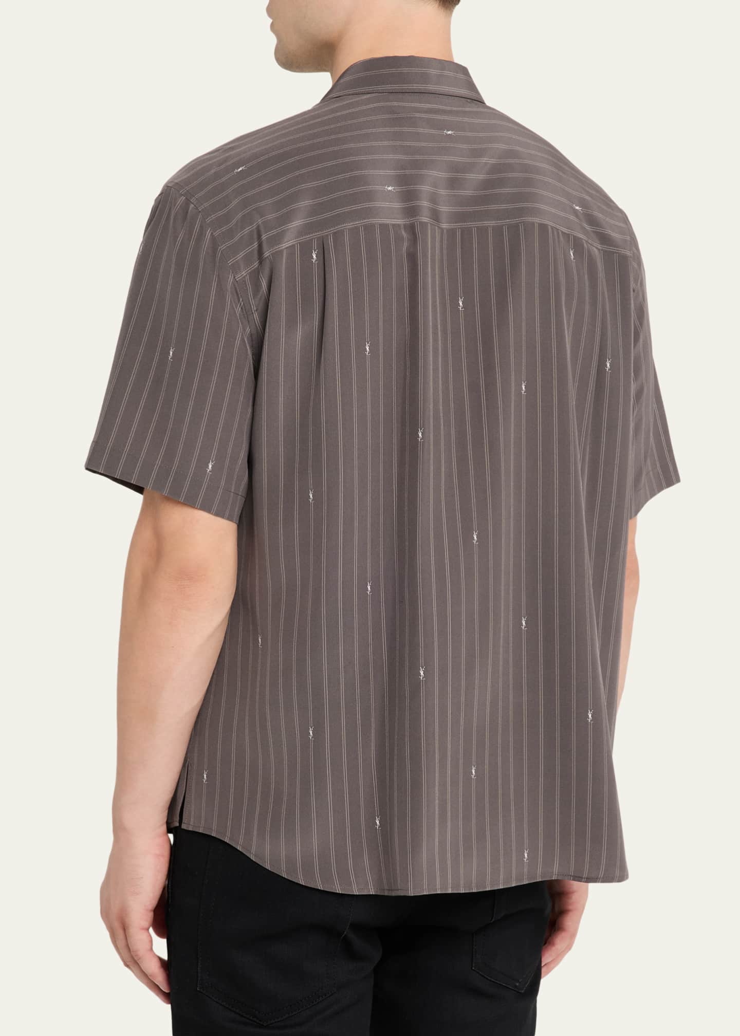 saint laurent mens dress shirt Men's Cassandre Short-Sleeved Button-Front Shirt In Brown