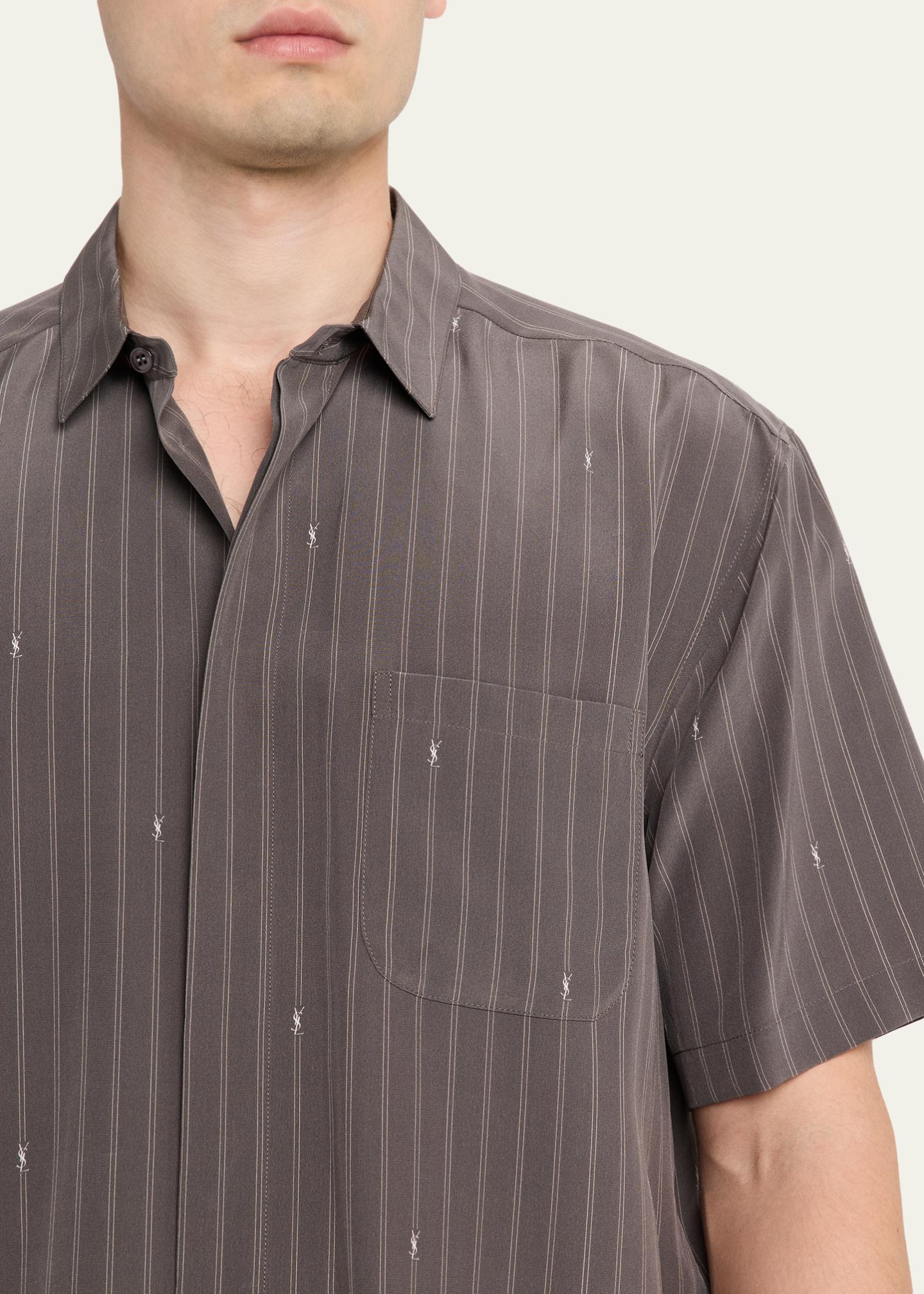 Saint Laurent Men's Cassandre Short-Sleeved Button-Front Shirt