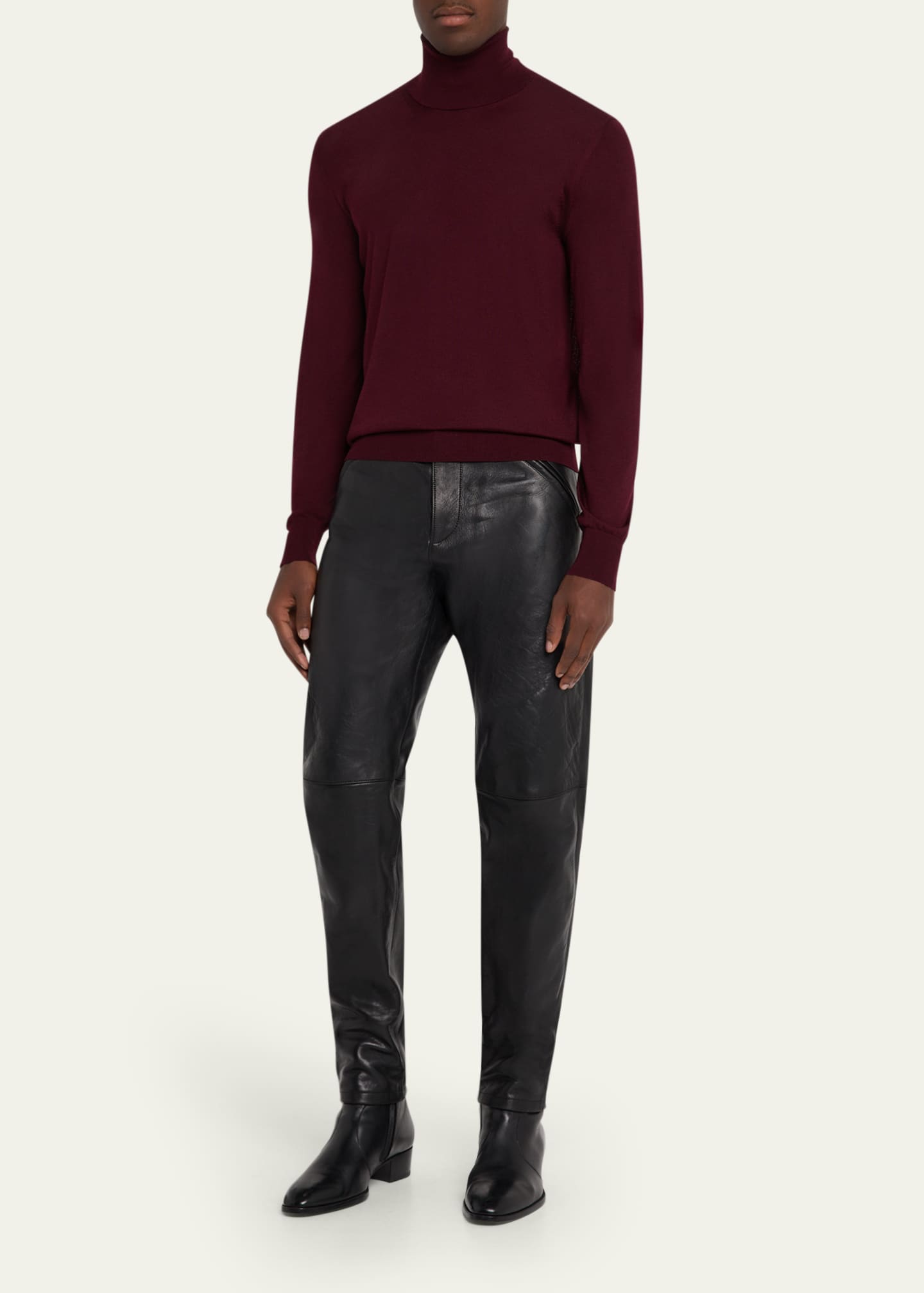 Saint Laurent Men's Slim Textured Leather Pants - Bergdorf Goodman