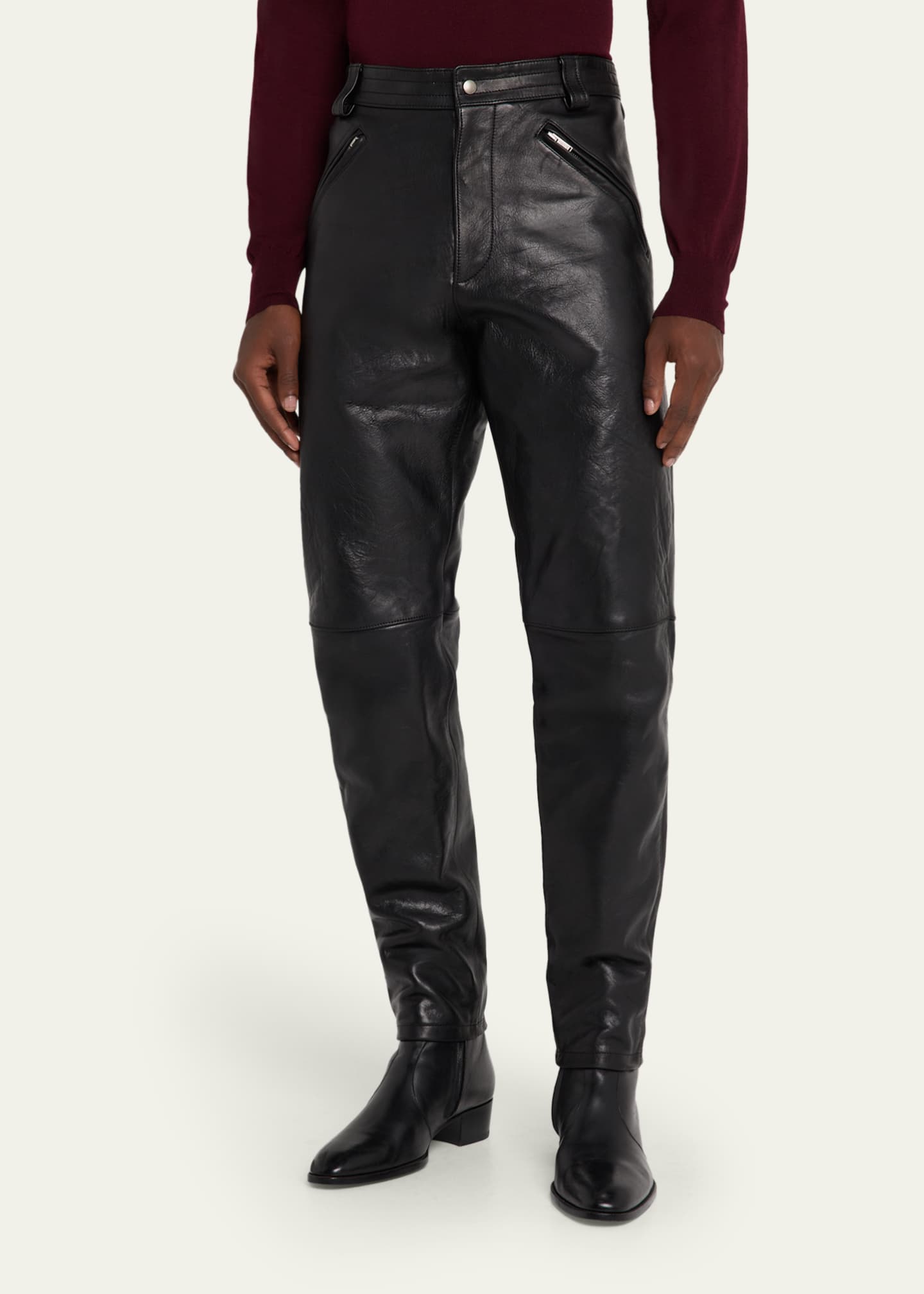 Saint Laurent Men's Slim Textured Leather Pants - Bergdorf Goodman