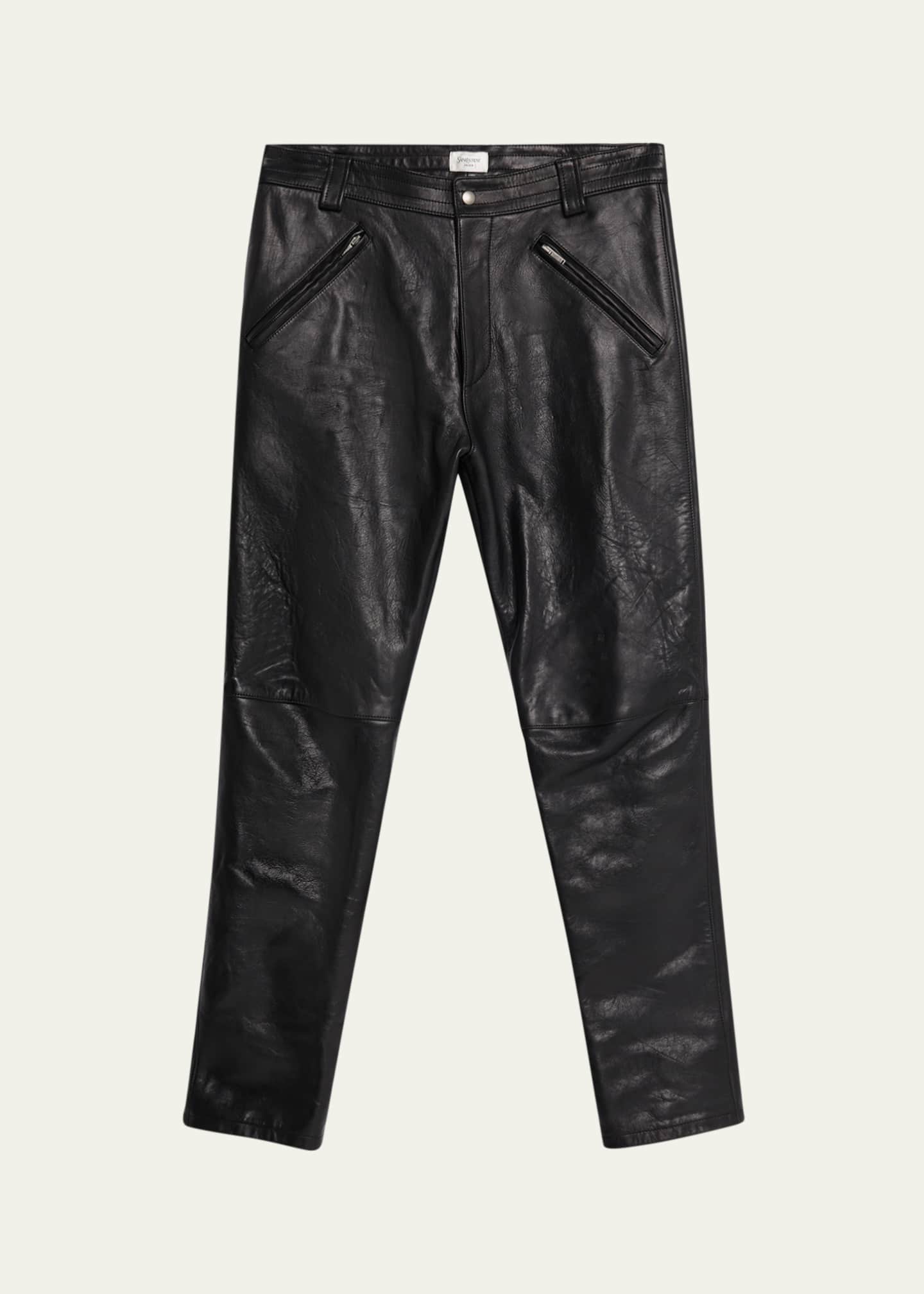 SAINT LAURENT レザー パンツ Saint Laurent Men's Slim Textured Leather Pants - Bergdorf Goodman