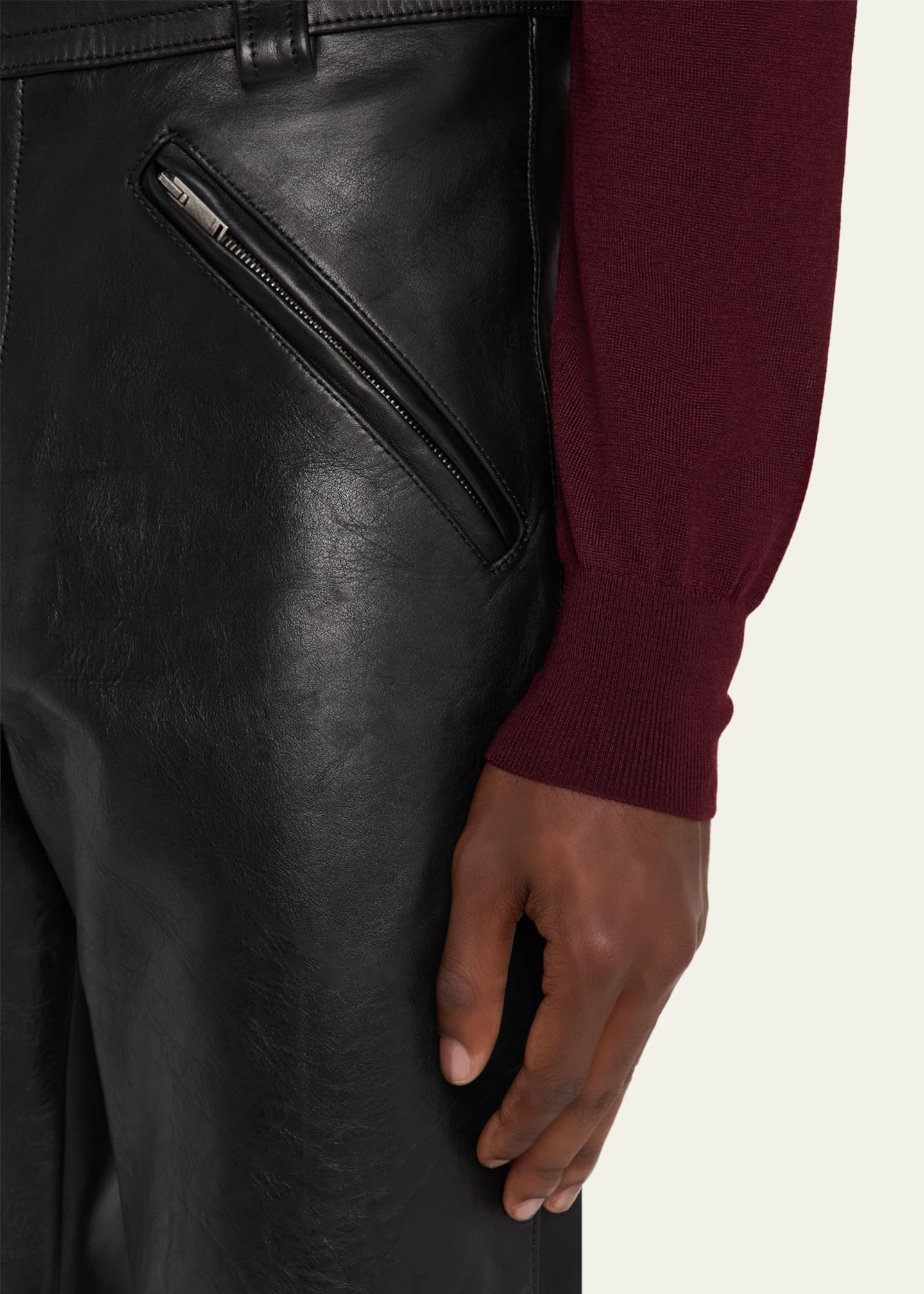 Saint Laurent Men's Slim Textured Leather Pants - Bergdorf Goodman