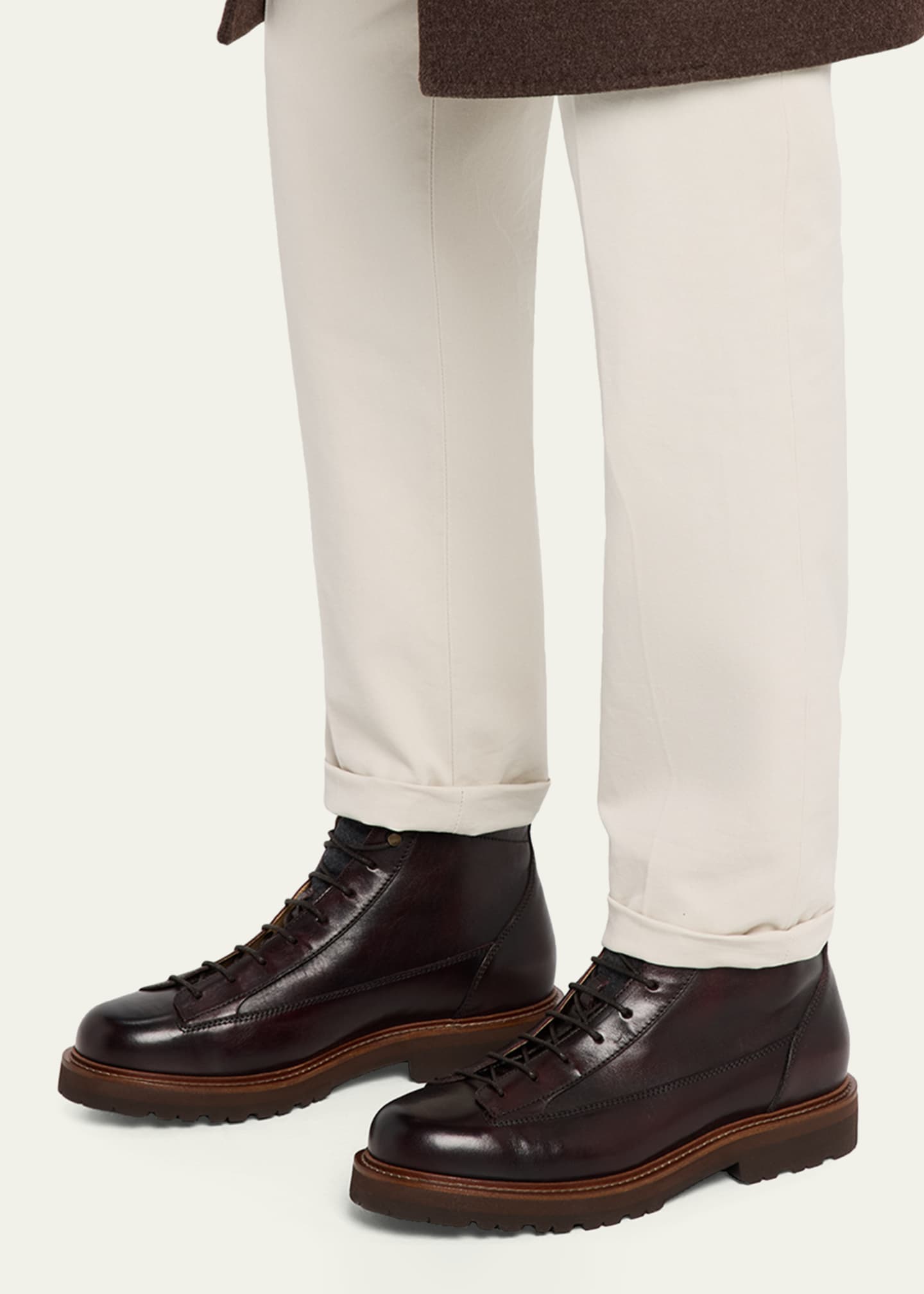 Brunello Cucinelli Men's Leather Wool-Tongue Hiking Ankle Boots