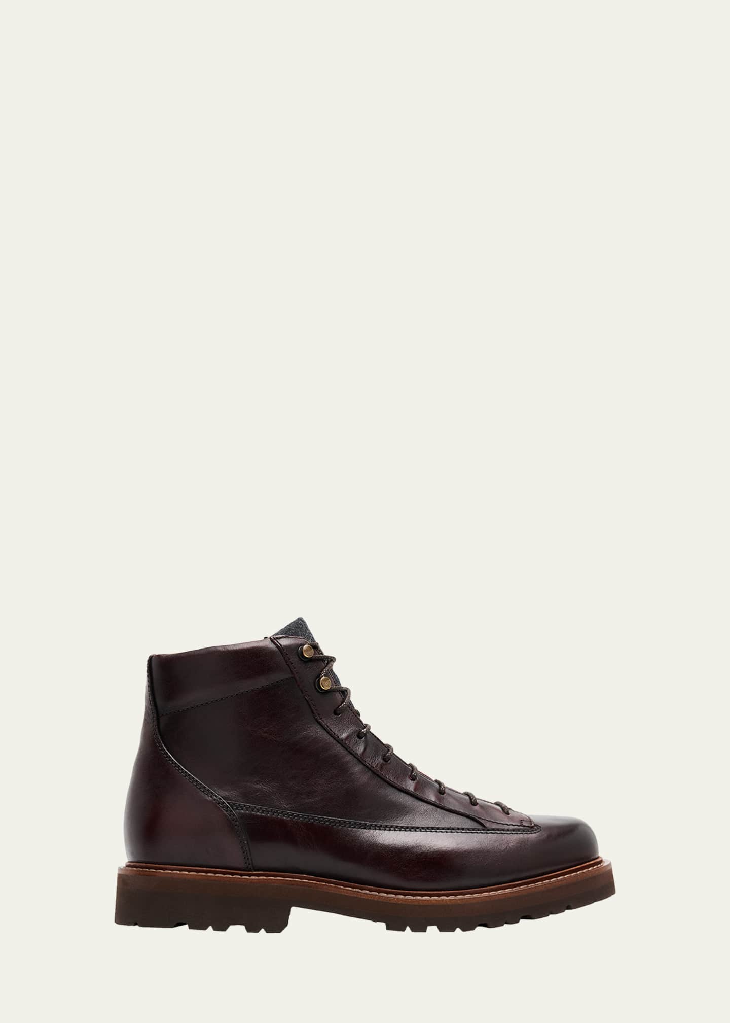 Brunello Cucinelli Men's Leather Wool-Tongue Hiking Ankle Boots