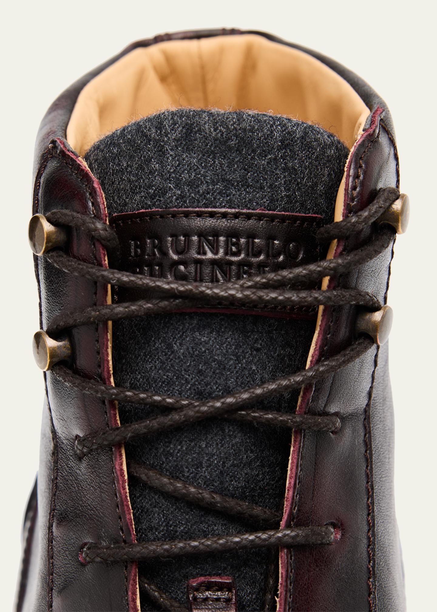 Brunello Cucinelli Men's Leather Wool-Tongue Hiking Ankle Boots