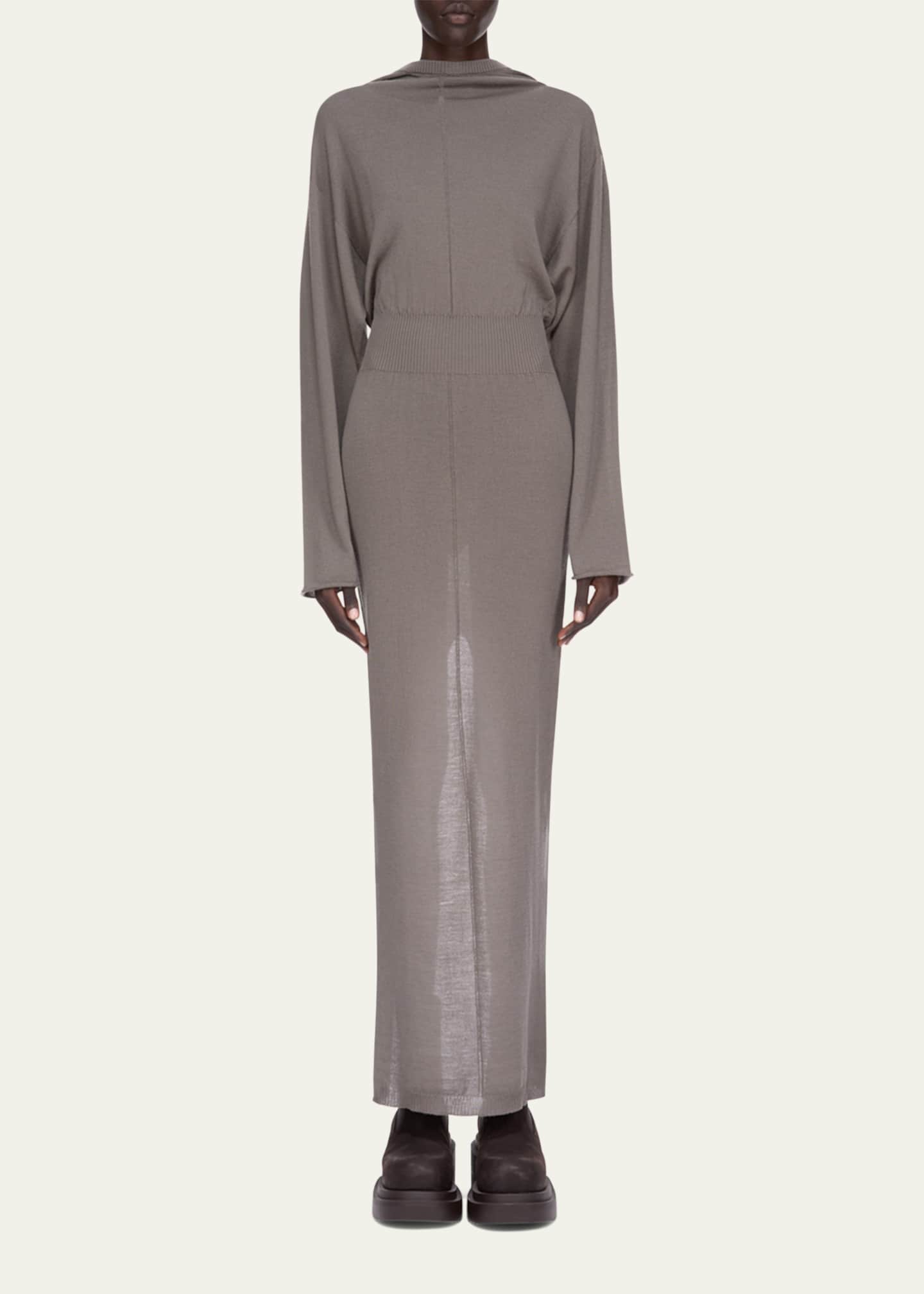 Rick Owens Hooded Draped Maxi Sweater Dress - Bergdorf Goodman