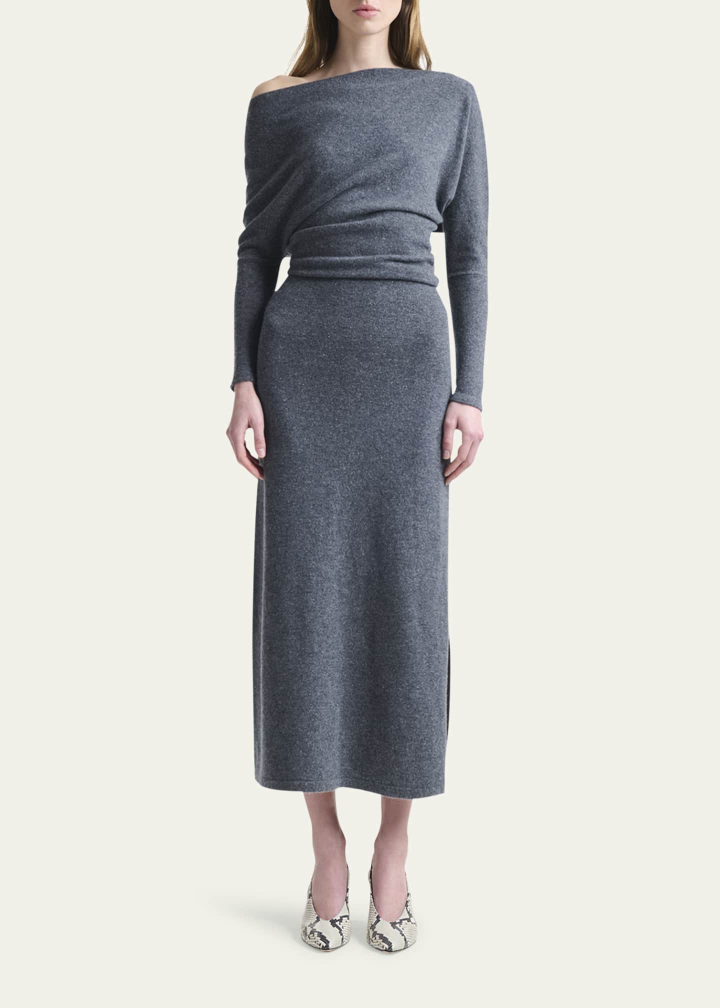 Altuzarra Kasos One-Shoulder Long-Sleeve Cashmere Midi Dress Image 2 of 5