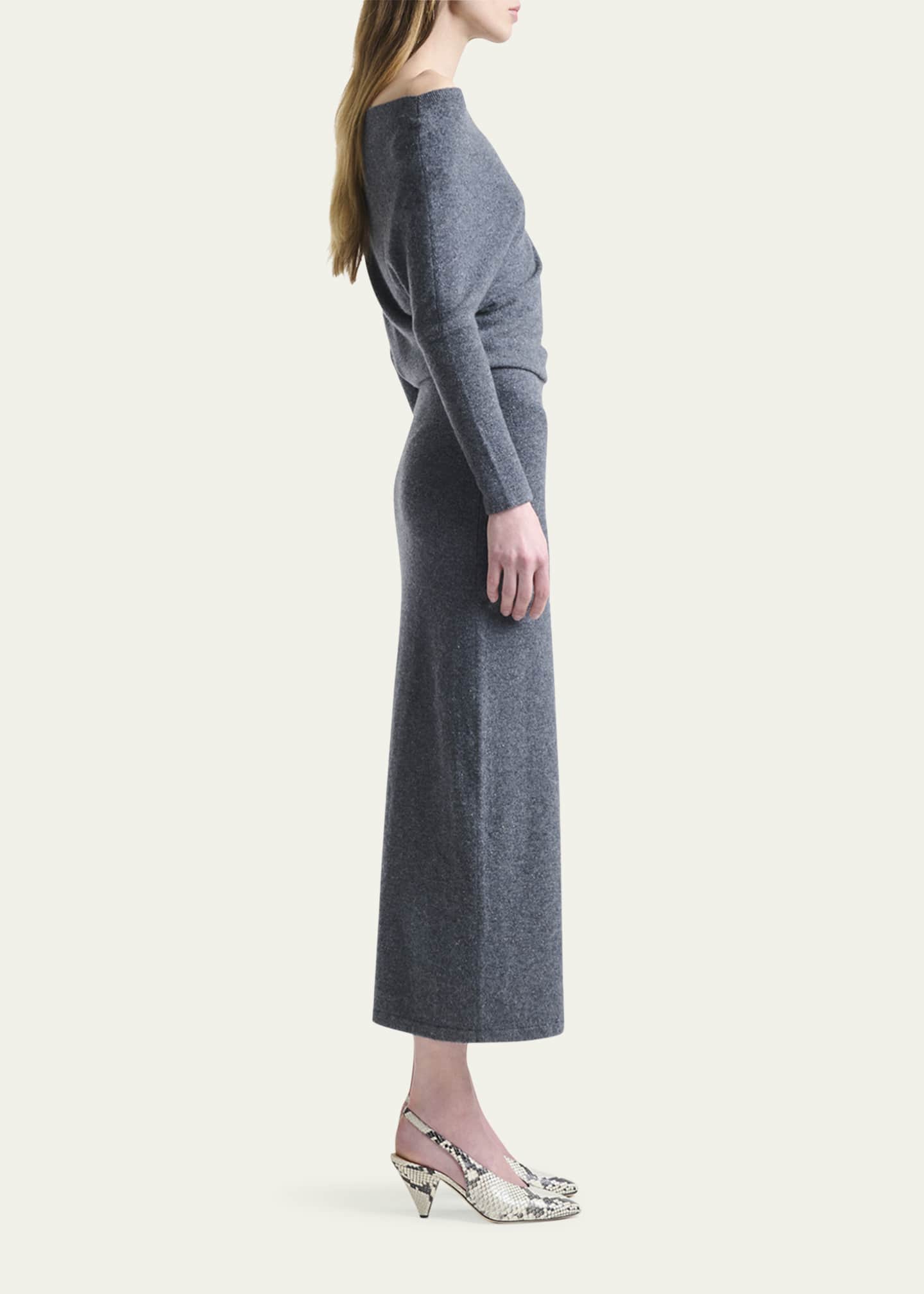 Altuzarra Kasos One-Shoulder Long-Sleeve Cashmere Midi Dress Image 4 of 5
