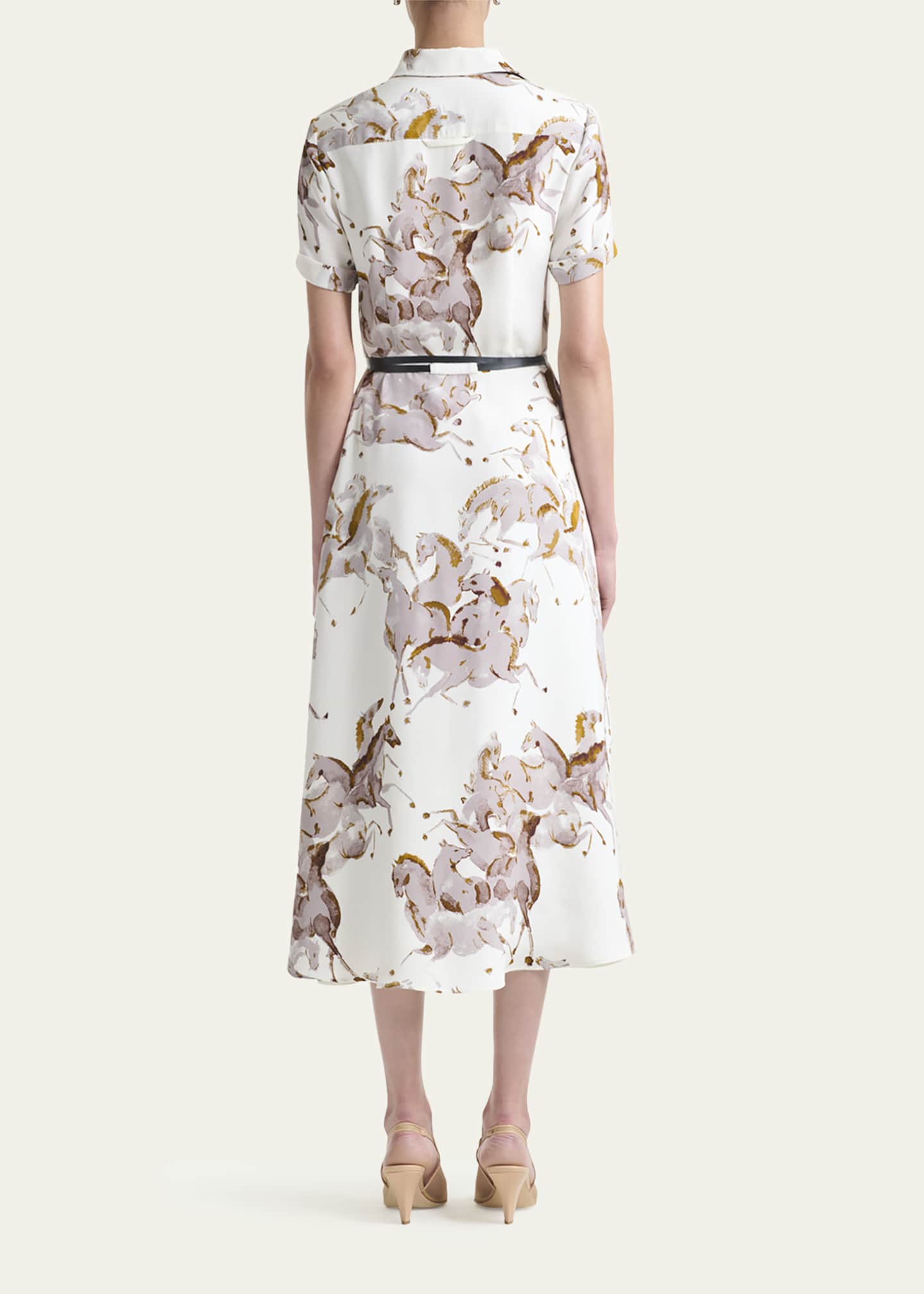 Altuzarra Kiera Horse-Print Silk Short-Sleeve Midi Shirtdress Image 3 of 5