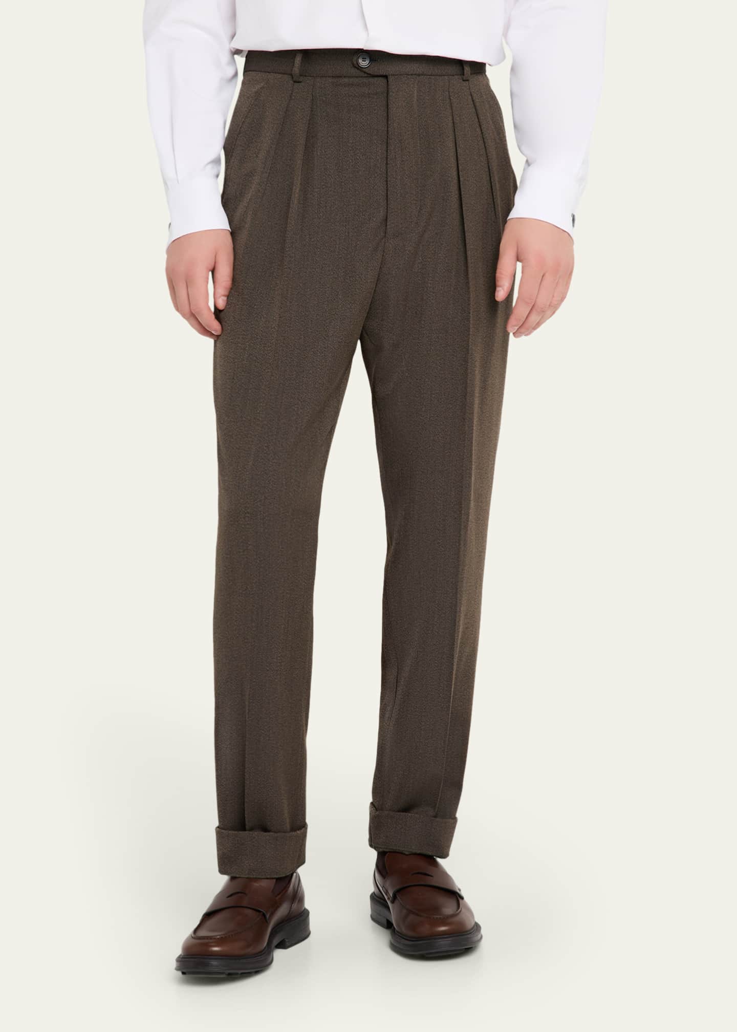 Loro Piana Men's Stafford Wool Twill Pleated Trousers - Bergdorf