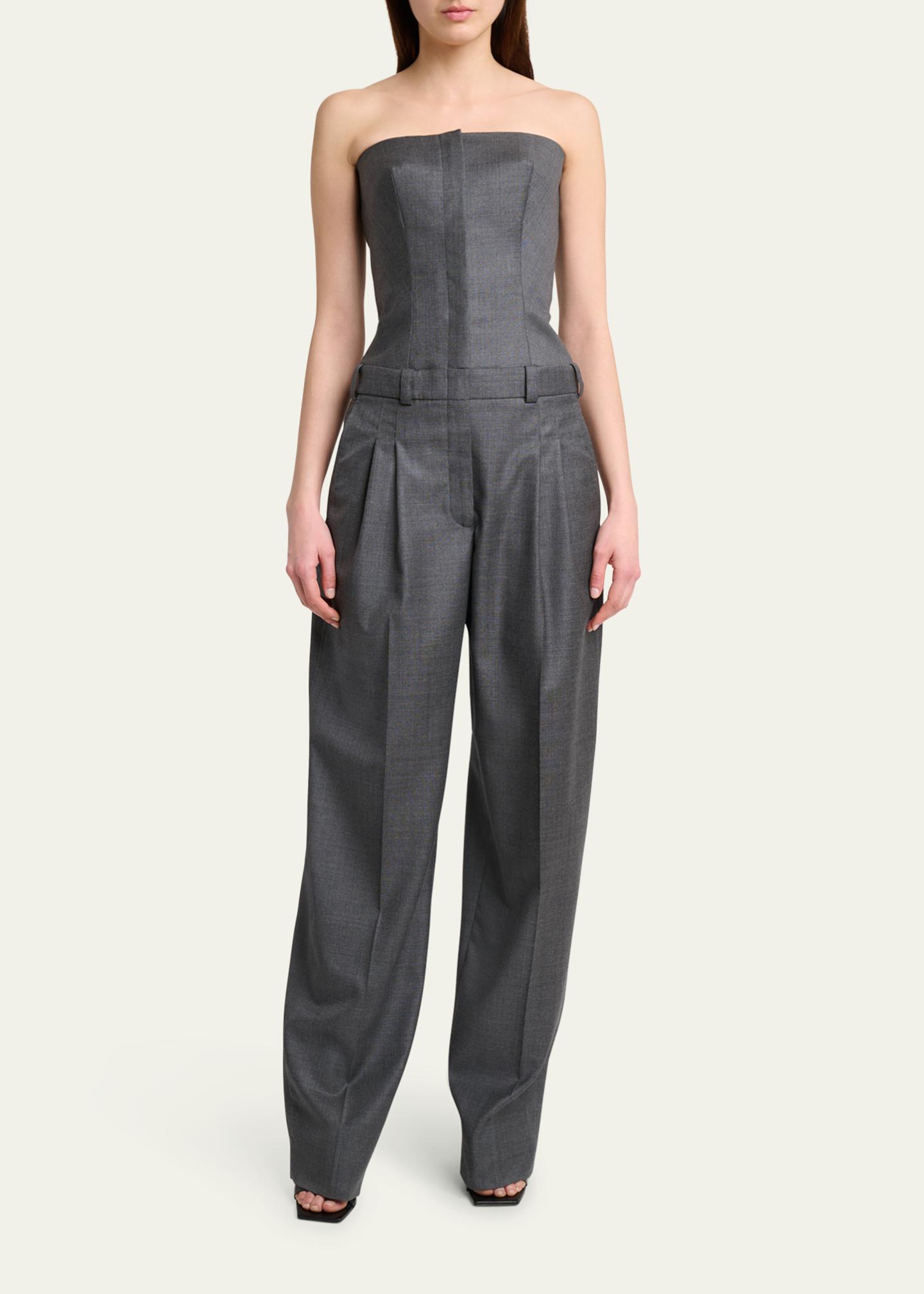 givenchy 90s wool wide slacks グレー Givenchy Bustier Pleated Straight-Leg Jumpsuit - Bergdorf Goodman