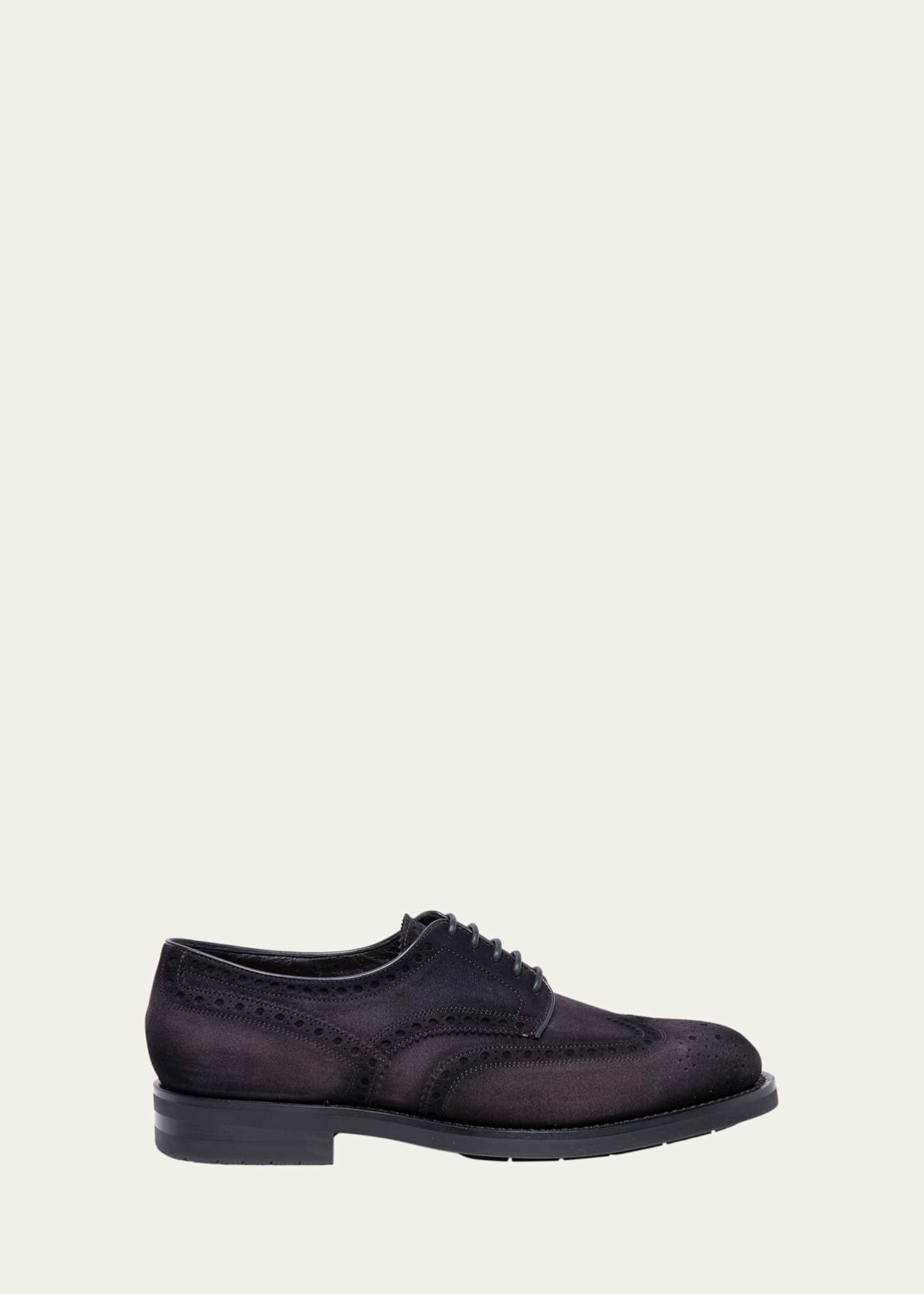 Santoni Men's Emil Suede Brogue Wingtip Derby Shoes, Dark Gray, Men's, 8, Formal & Dress Shoes Derby Shoes