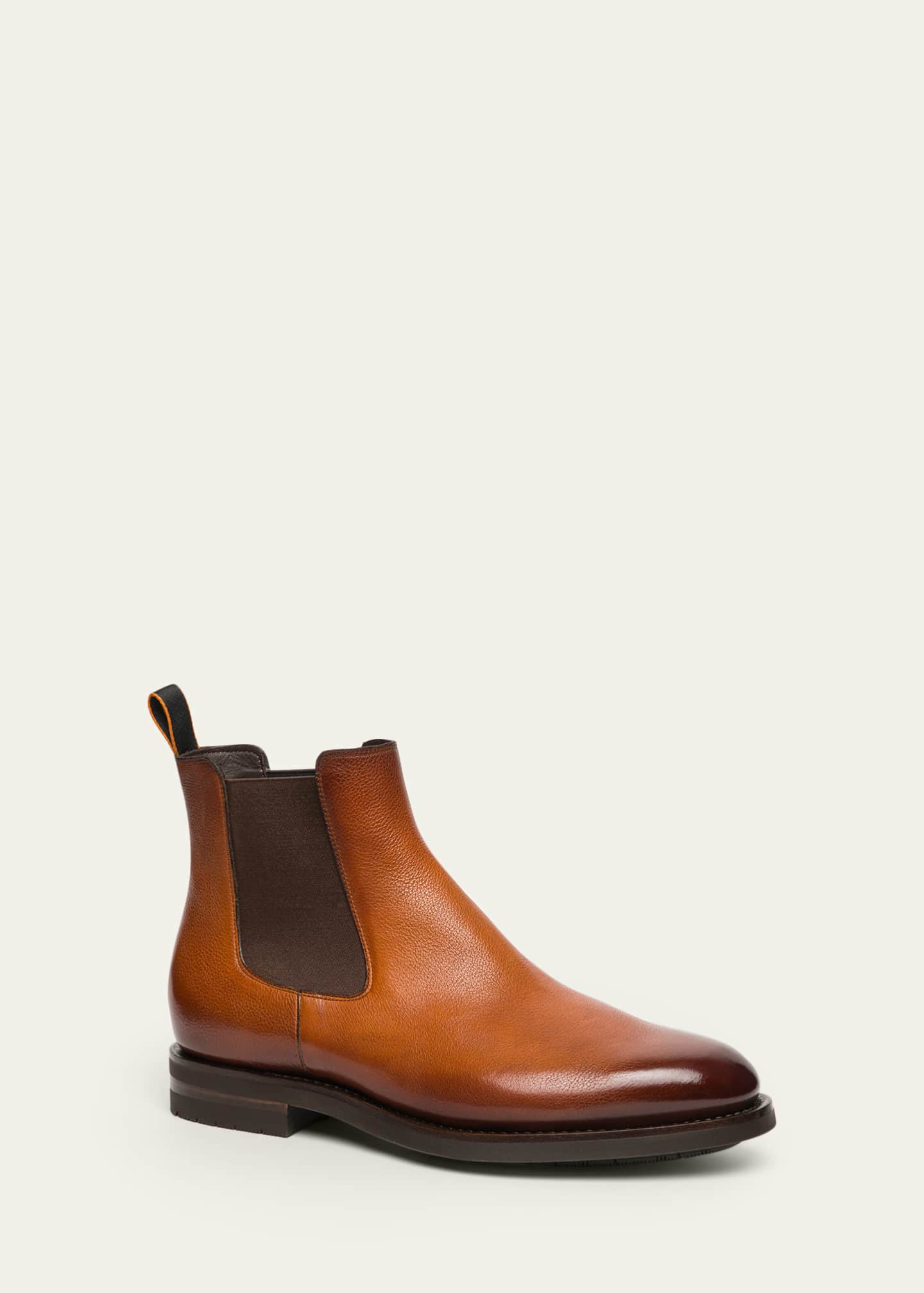 Santoni Men's Enver Casual Leather Chelsea Boots, Cognac, Men's, 8.5, Boots Chelsea Boots