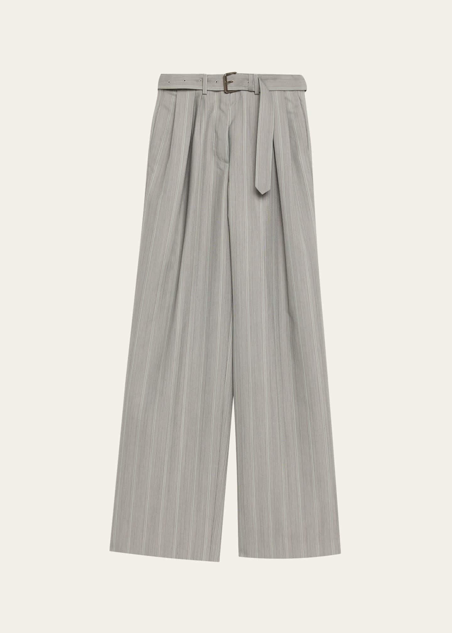 Dries Van Noten Peaches Belted Pinstripe Wide-Leg Pants - Bergdorf