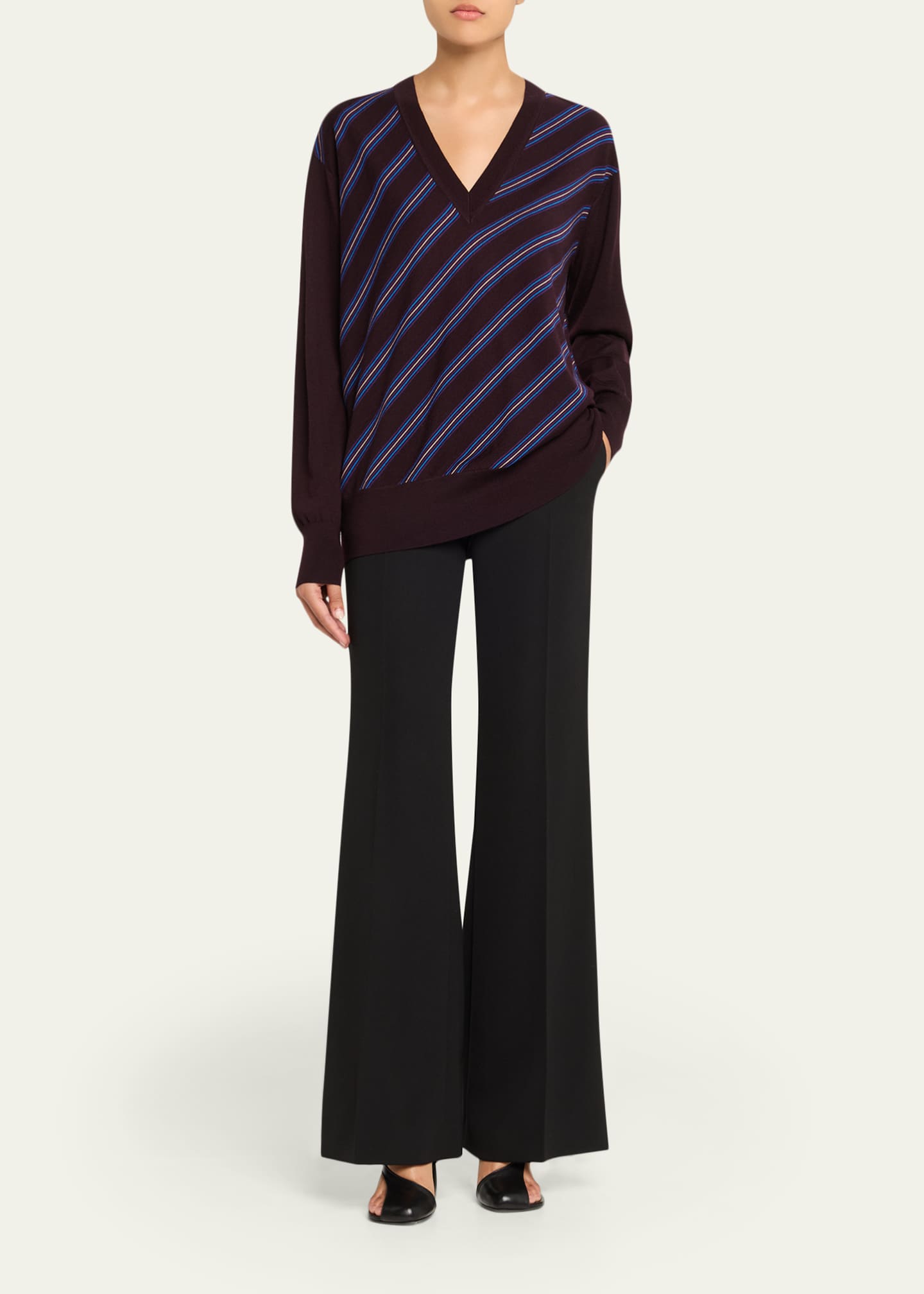 Dries Van Noten ピンストライプ ウール混 トップス Dries Van Noten Tishana Striped V-Neck Wool Sweater - Bergdorf Goodman